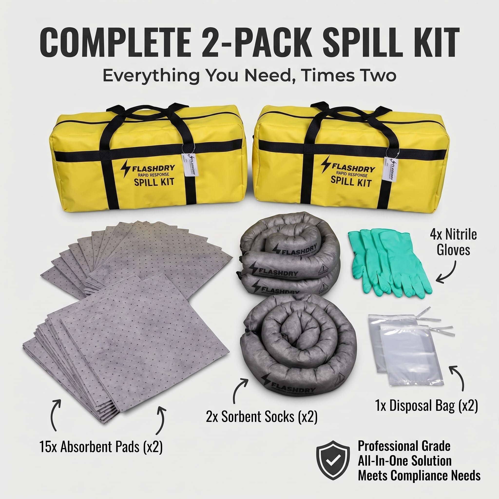 FlashDry Portable Universal Spill Kit Bag, Hazardous Clean Up Kit - 2 Kits — Amazon image 2