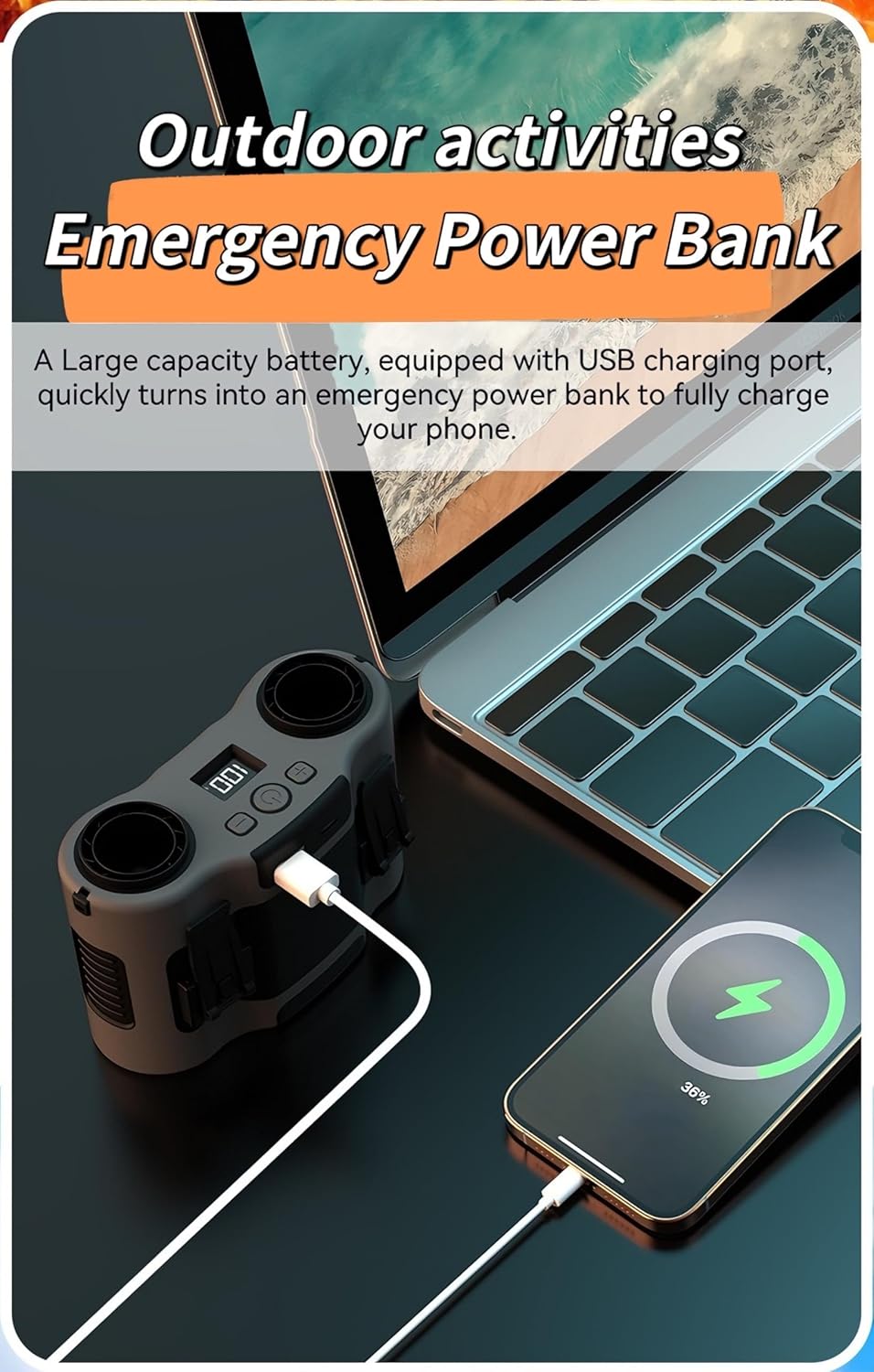 Wearable Waist Fan for Work – Strong Cooling Airflow, 20000mAh Battery 40H, Hands-Free Clip Fan for Construction, Outdoor, Gardening, Summer Heat (orange)