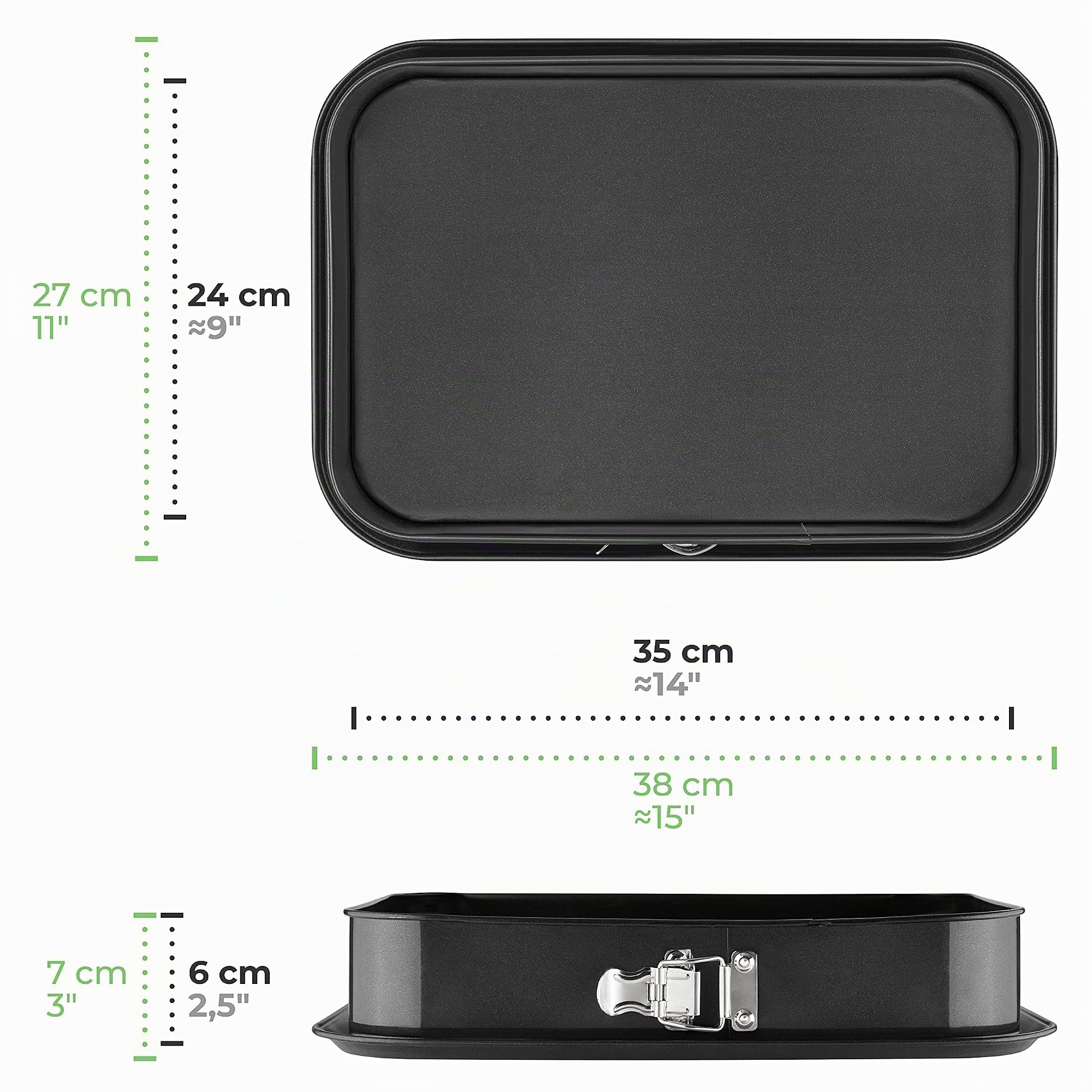 Grizzly Teglia da forno a cerniera, tortiera rettangolare, 35 x 24 cm, nera, con protezione antigoccia, antiaderente, grande teglia, alta e rettangolare