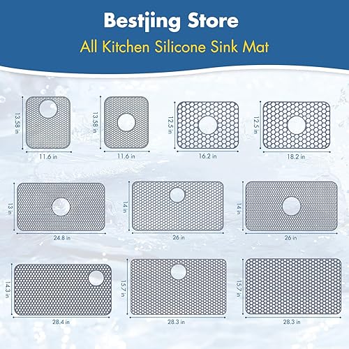Miniatura 9 de Bestjing Tapete de silicona para fregadero, paquete de 2 protectores de fregadero de 13.58 x 11.6 pulgadas para fregadero de cocina con drenaje