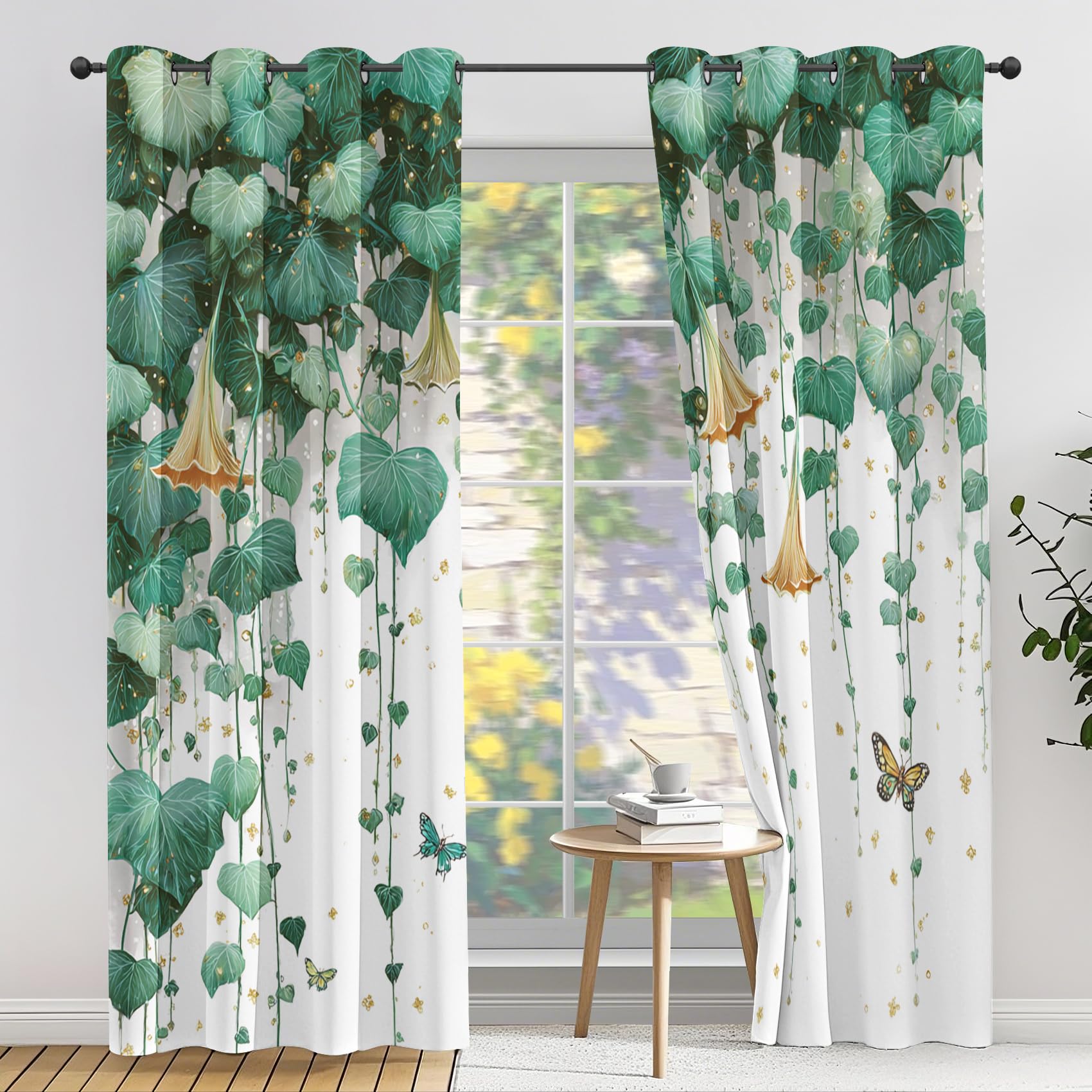 Generisch Grüne Blatt Gardinen Blickdicht, Pflanzen Rebe Natur Vorhang mit Ösen, Thermovorhang 2er Set, Vorhänge für Schlafzimmer Wohnzimmer, H229 x B183 cm yh642