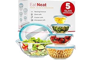 EatNeat Glass Food Storage Bowls with Airtight Lids for Salad Making and Meal Prepping