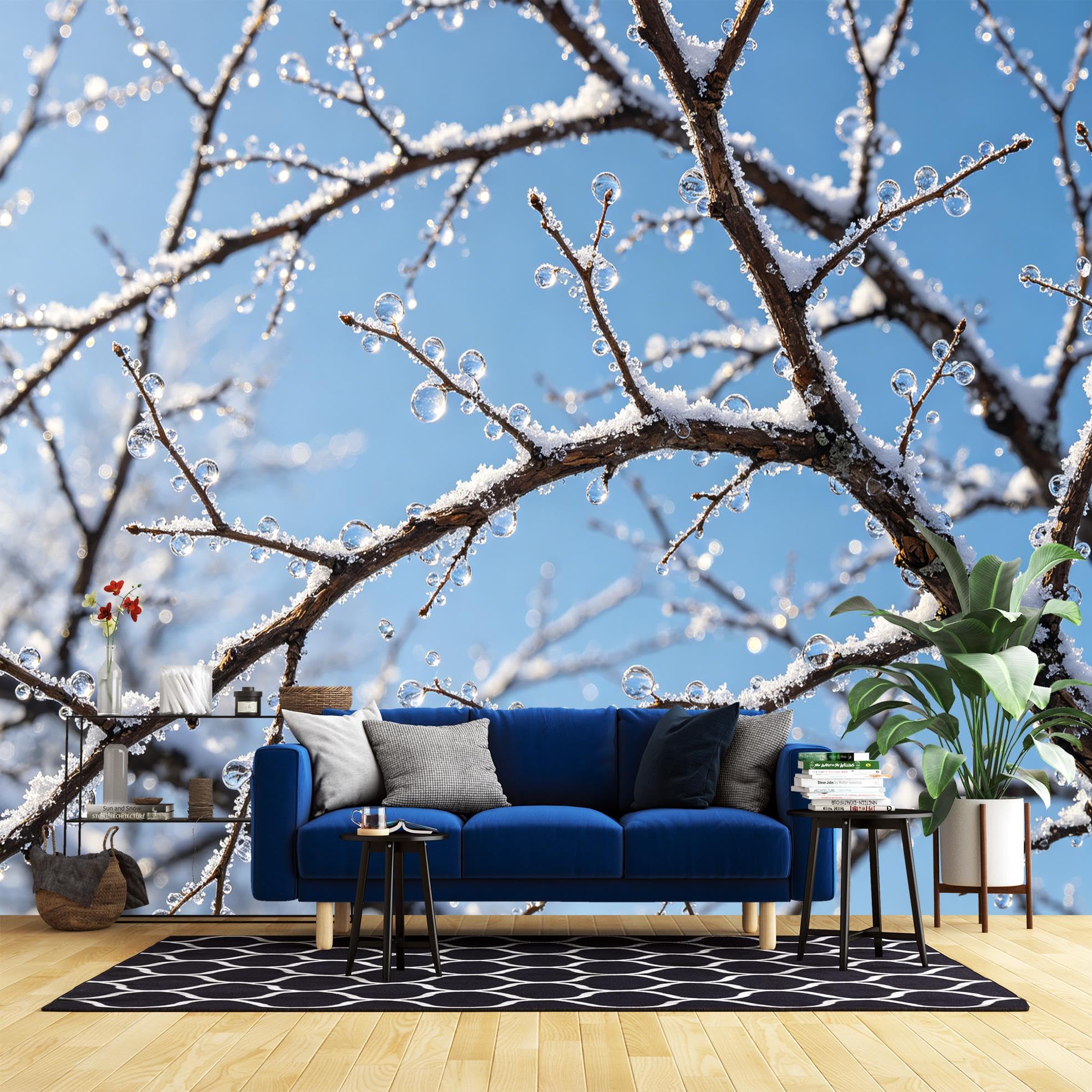 Peel And Stick Wall Mural, Frosty Branches Self Adhesive Wallpaper 340X250Cm(Wxh) Thick Waterproof Vinyl Wallpaper Removable Wall Covering For Bedroom Living Room Home Decor Frosty Branches 340X250Cm