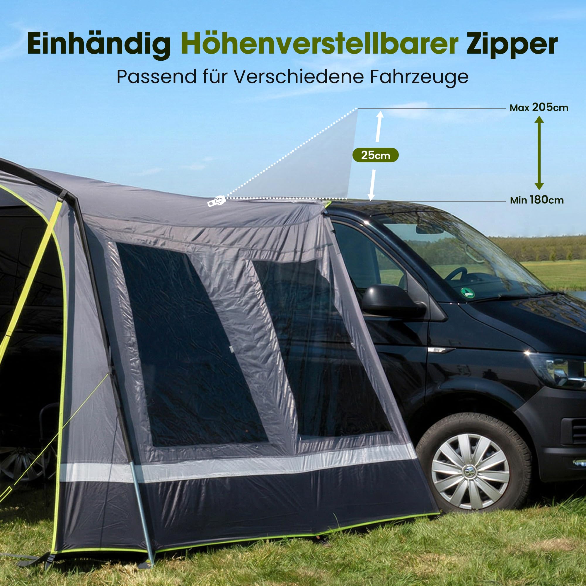 High Peak Busvorzelt Auto freistehend, Heckzelt Autozelt mit Kederanschluss, höhenverstellbarer Anschluss, Vorzelt für SUV, Van, Bus, Wohnmobil, Campervan, Wohnwagen, Camping Reise Outdoor