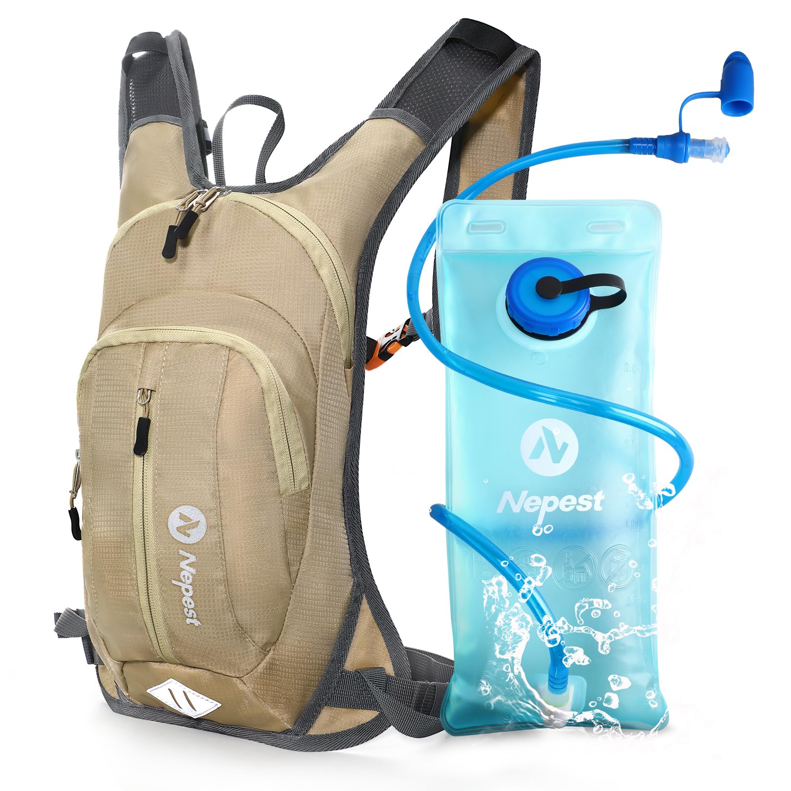 Nepest Mochila de hidratación de 8 l – Mochila para bicicleta y esquí con bolsa de hidratación de 2 l, ideal para MTB, correr y esquiar, pecho ajustable y correa de cintura con silbato de seguridad