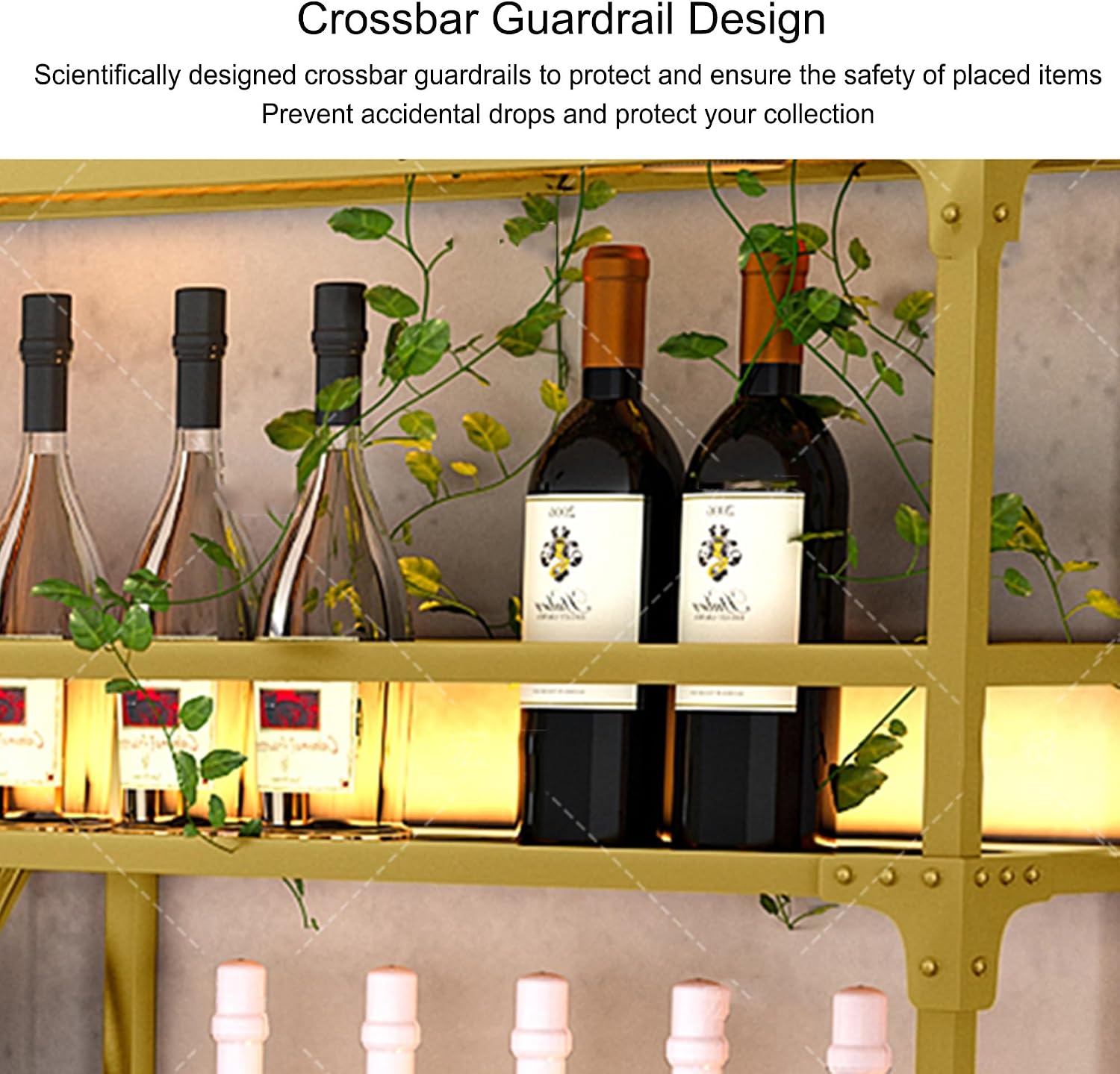 Wall Wine Rack Bar Shelves Liquor Shelf Wall Mounted for Wine Bottles with Wine Glass Holder Floating Mini Bar Liquor Bottle Display Shelf with LED Light for Home Bar Dining Room Kitchen(Black,100*51*