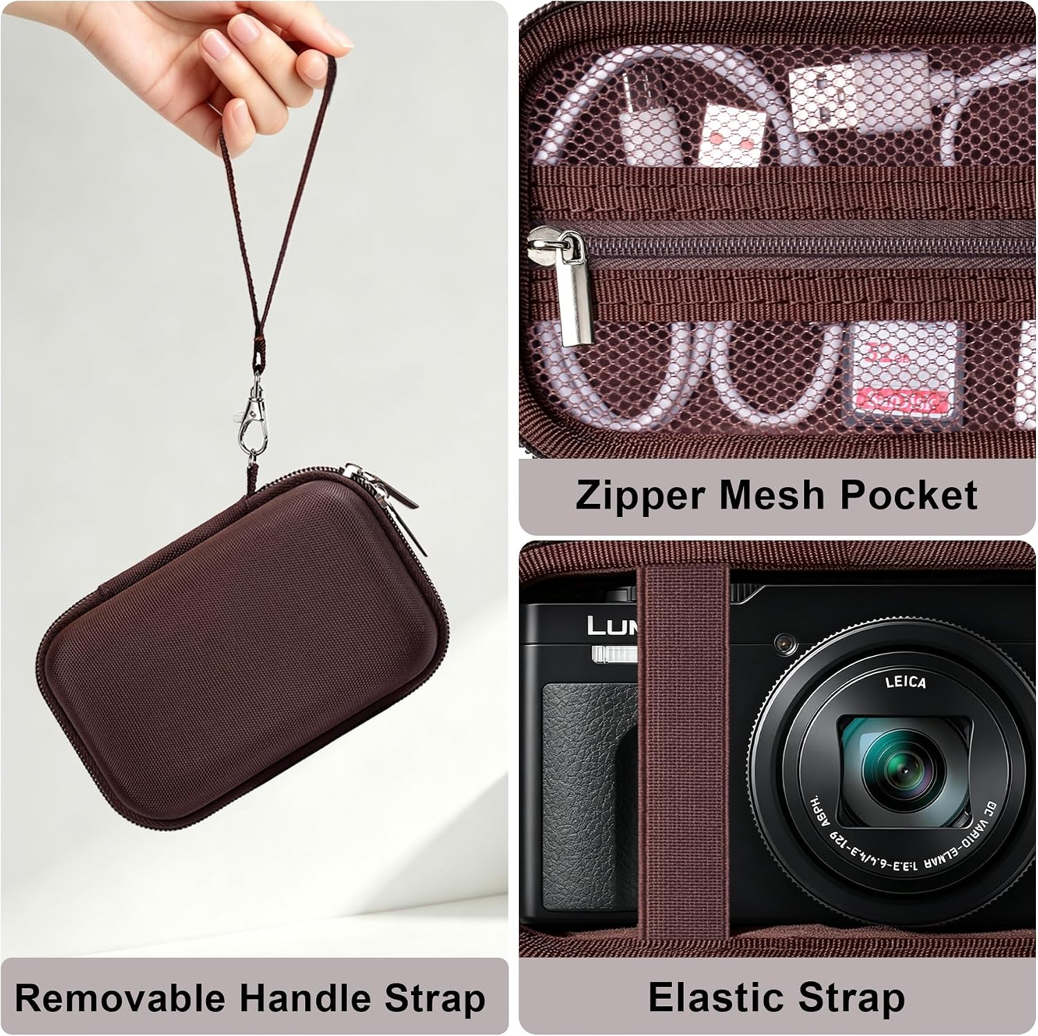 Carrying Case for Panasonic LUMIX ZS300 / ZS99 / TZ99 / LX10 / ZS80 / ZS100 / ZS70 / ZS200 Point and Shoot Camera, Zipper Mesh Pocket fits USB Cable, Batteries, SD Cards, Brown image 4