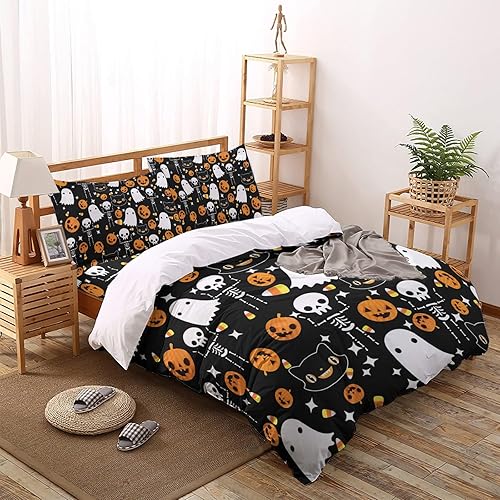 Miniatura 8 de Juego de funda de edredón Queen  Juego de funda de edredón de Navidad de 4 piezas de muñeco de nieve negro, juegos de ropa de cama de copo de nieve