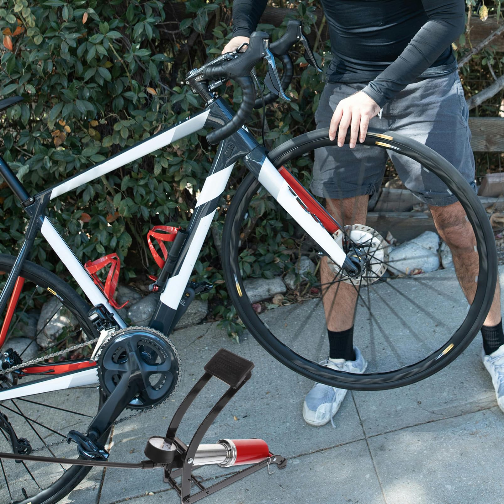Hochdruck Fahrradpumpe Fußluftpumpe aus Langlebig Robust mit Fußstütze für Motorrad und Fahrrad Praktisch Tragbar Einfache Bedienung