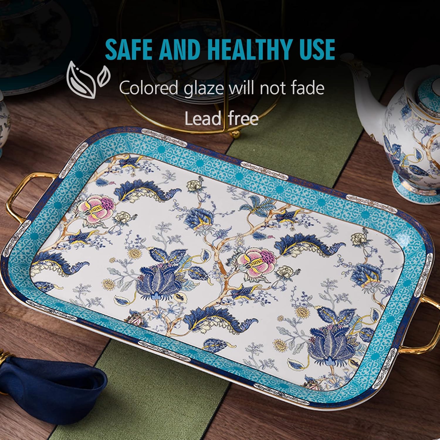 ACMLIFE Bone China Dinnerware Sets for 4, 12-Piece Porcelain Dinnerware Set with Tea Tray, Dinner Plates and Salad/Dessert Plate Set Service for 4 with Bowls, Christmas Gifts for Women