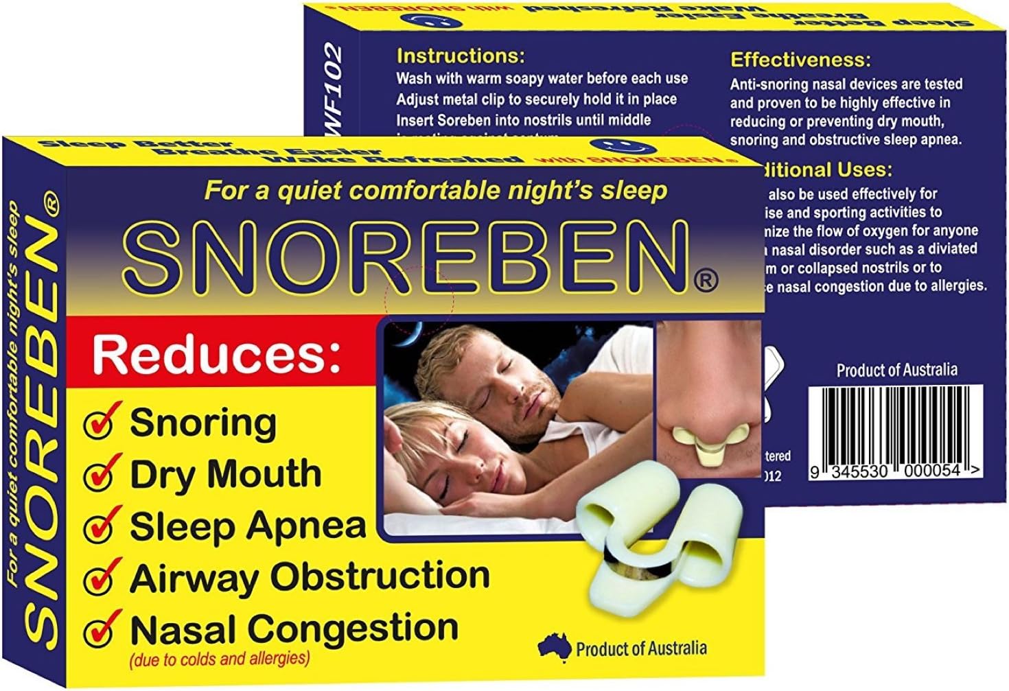 SNOREBEN Patented 2 Pcs Anti Snoring Device Unisex Sleep Stop Snoring Nose Vents, Snore Solutions Device Snore Stopper Sleep Aid, Anti Snoring Nose Clip, Snoring Stopper for Men & Women | Pack of 2