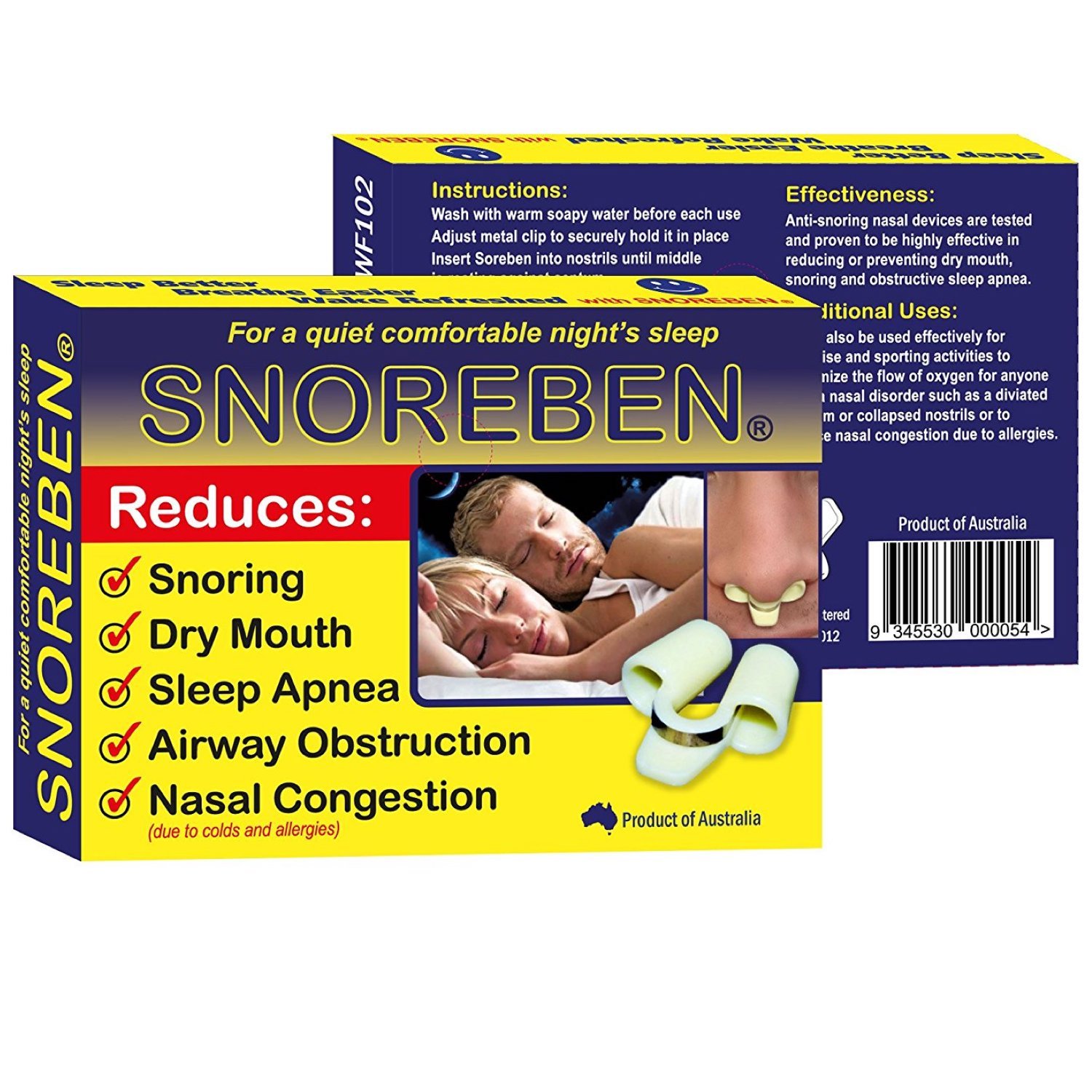 SNOREBEN Patented 2 Pcs Anti Snoring Device Unisex Sleep Stop Snoring Nose Vents, Snore Solutions Device Snore Stopper Sleep Aid, Anti Snoring Nose Clip, Snoring Stopper for Men & Women | Pack of 2