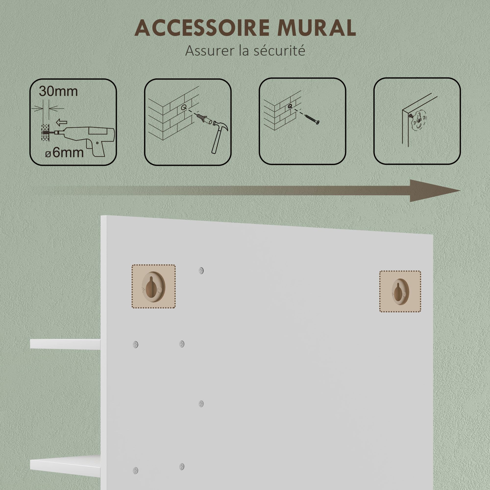 HOMCOM Miroir Mural de Salle de Bain avec étagères de Rangement - 3 étagères latérales + 1 étagère inférieure - Bois de Bambou Blanc