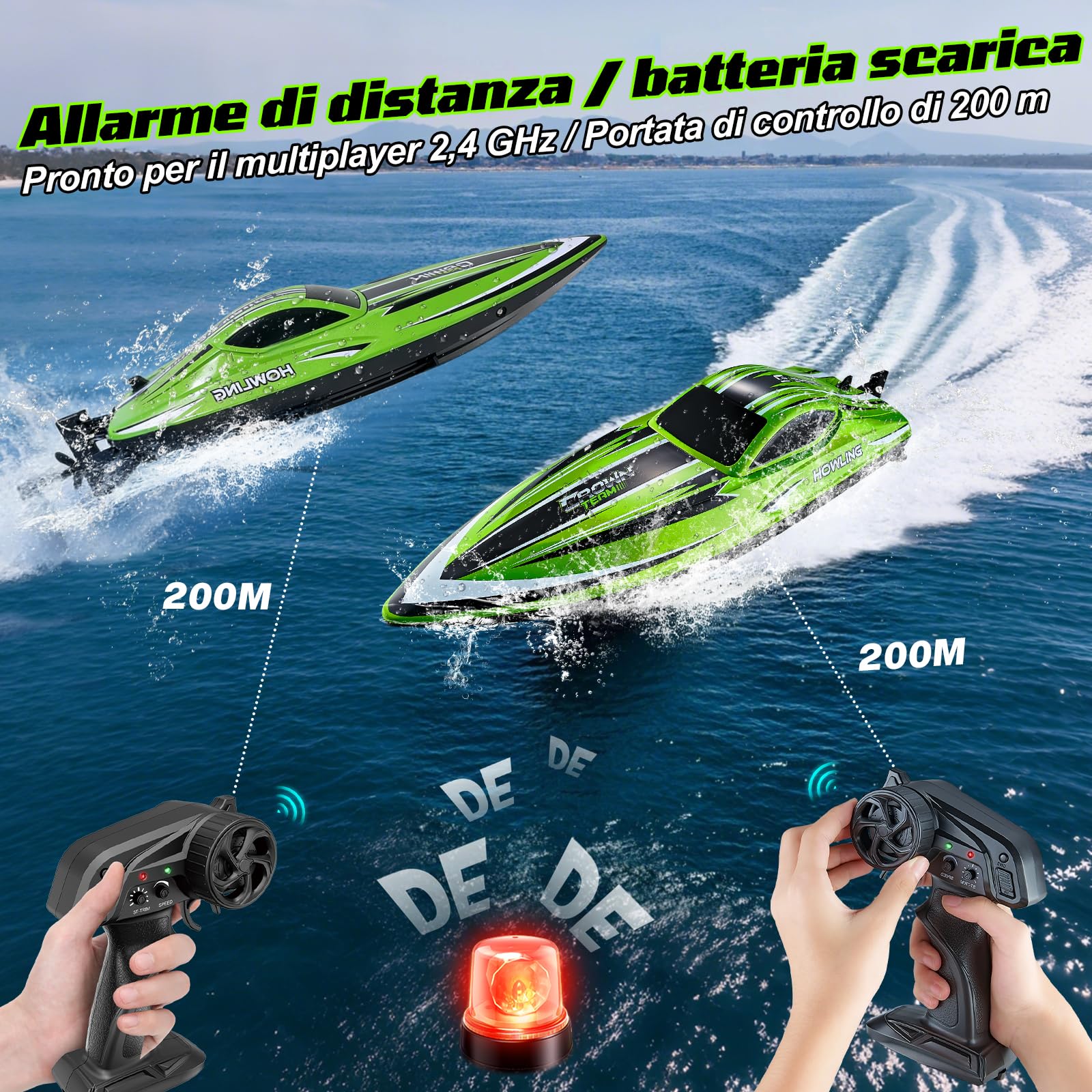 Barca telecomandata, 55 km/h, barca radiocomandata con batteria 3S, senza spazzole, LED, automontante, 2,4 GHz, barca a motore telecomandata, per bambini e adulti dai 6 agli 8 anni in su