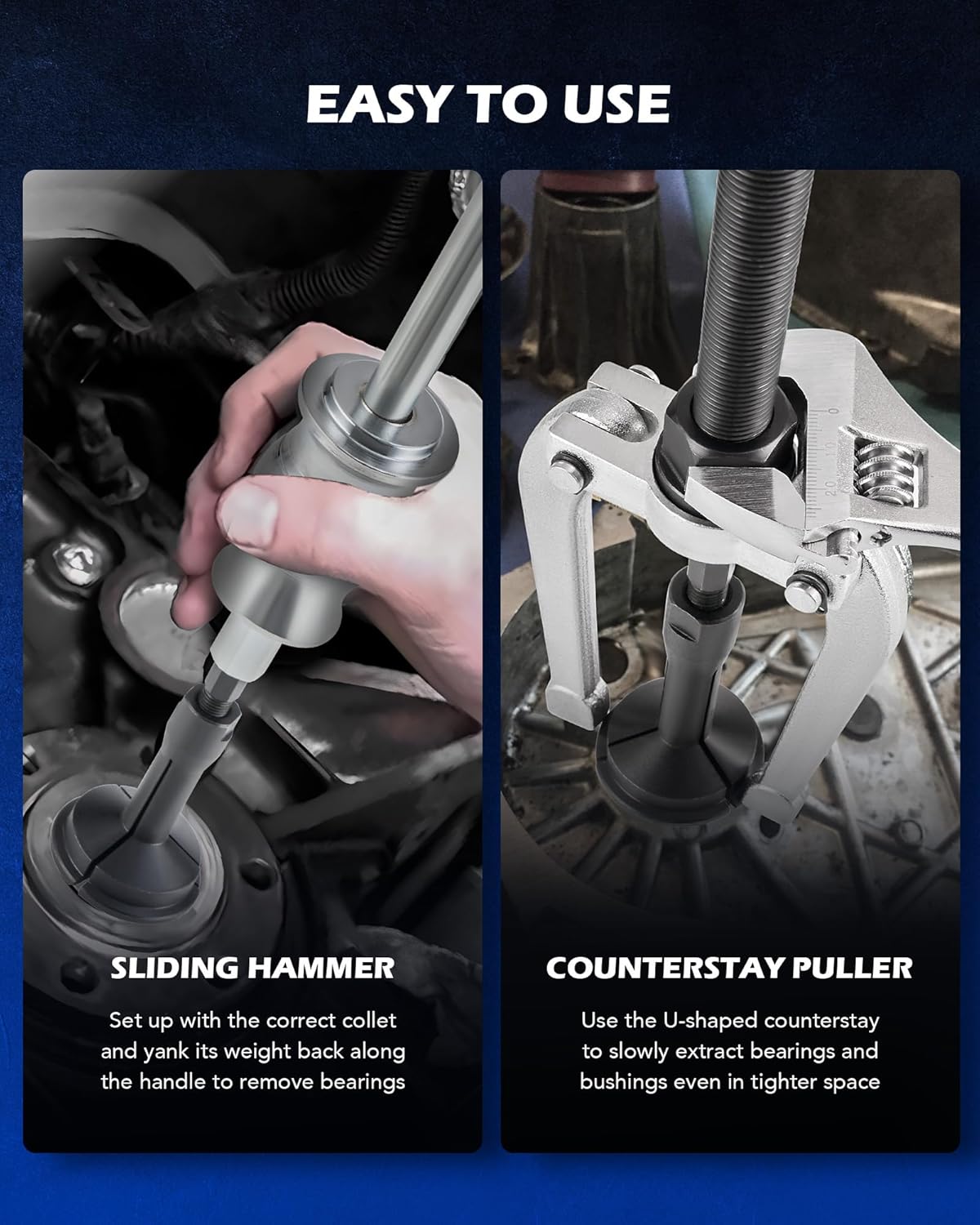 Orion Motor Tech Bearing Puller & Housing Removal Set, 30 pc. 2-in-1 Bearing Puller Tool Set for Wheel Bearing Bushing Axle, Blind Hole Bearing Puller & Bearing Separator Set with Slide Hammer Collets