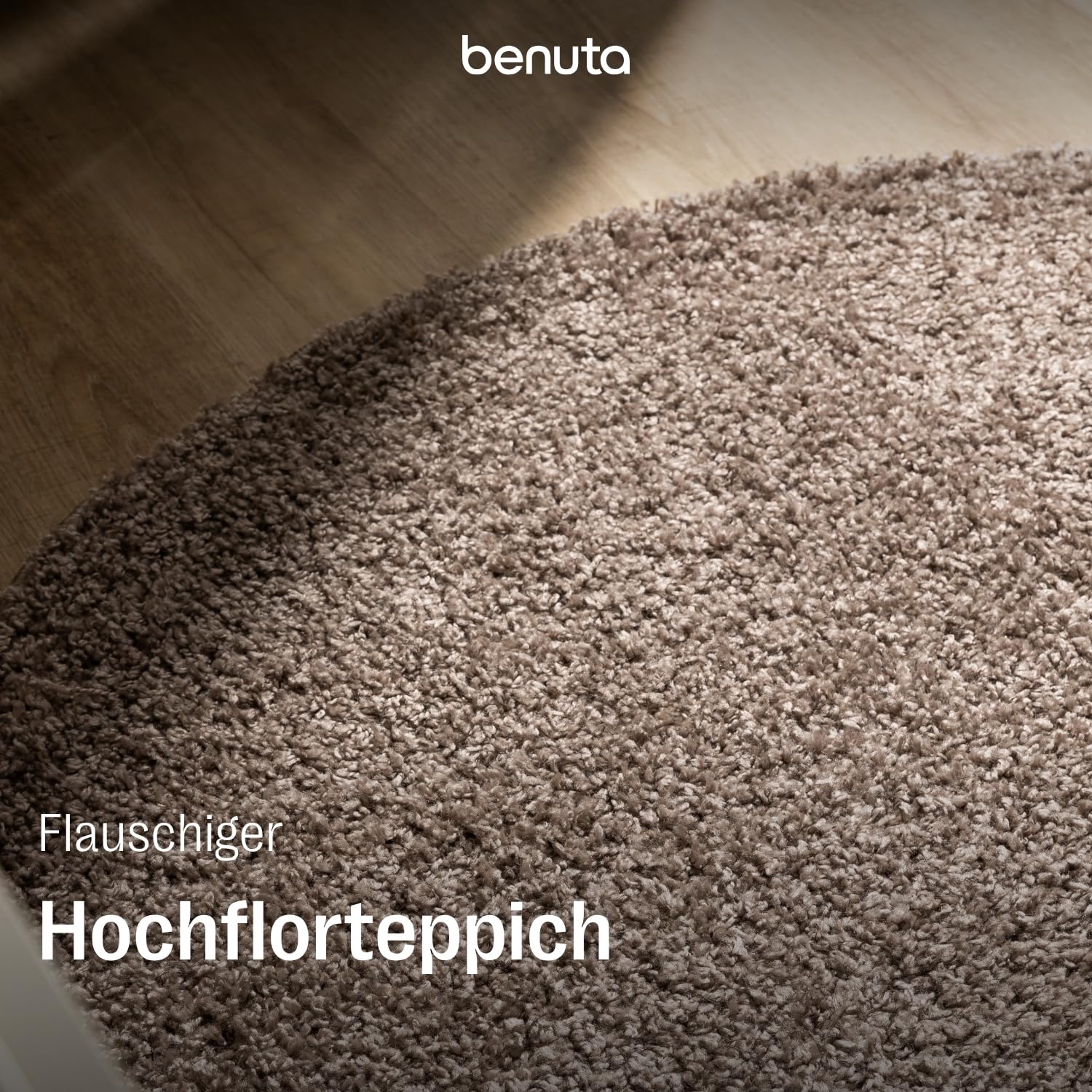 benuta Basic Hochflorteppich Teppich Wohnzimmer Sohari - Taupe 120 cm Rund - Minimalistischer Look - Weich & Waschbar - Für Schlafzimmer, Flur oder Esszimmer - Geeignet für Fußbodenheizung