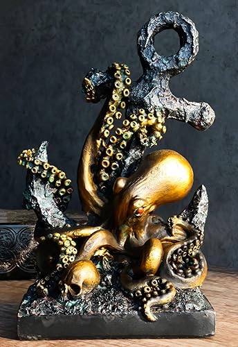 Miniatura 3 de Ebros - Estatua de ancla gigante de pulpo de mar profundo Kraken Hauling, como náutico mítico Kraken Cthulhu, figura decorativa de pisapapeles para