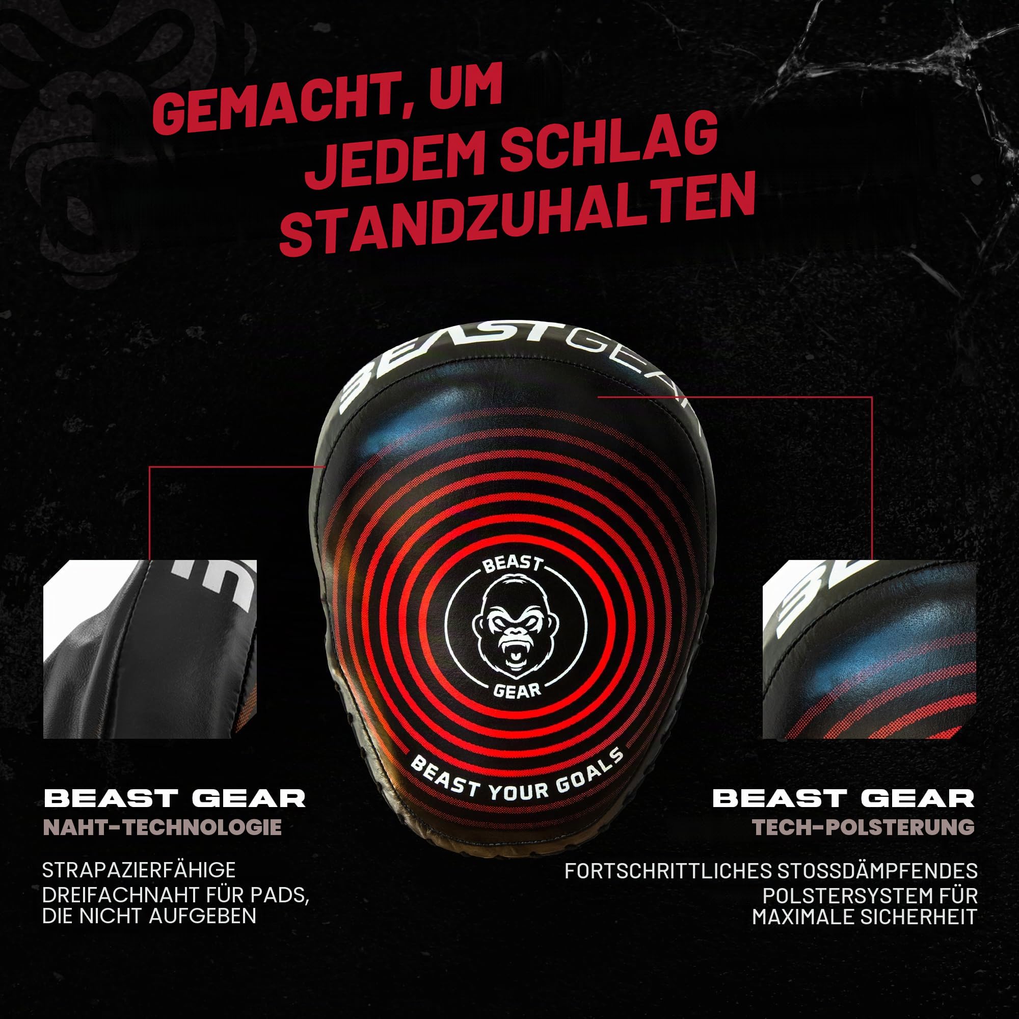 Beast Gear Box-Pads - echtes Rindsleder Mitts für Hook & Jab - Curved Design mit Handgelenkstütze & Verstellbarer Gurt für MMA, Kickboxen & Muay Thai - Sparring Equipment