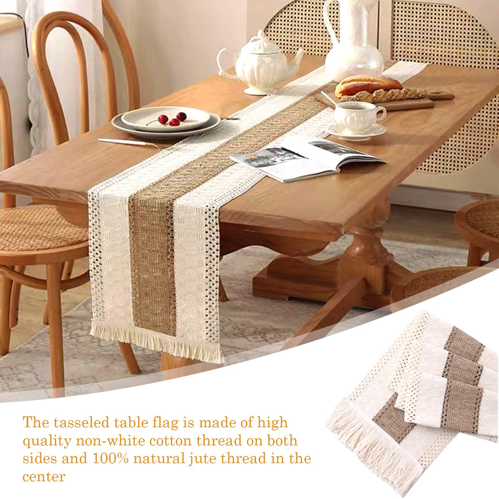 Brylleii Macramè Runner da Tavolo Moderno Cotone Lino 30 x 240 cm Elegante Rustico Giallo Runner Tavola Boho Vintage Lavabile Bohémien Chic Decorazione da Tavola per Matrimoni Cucina