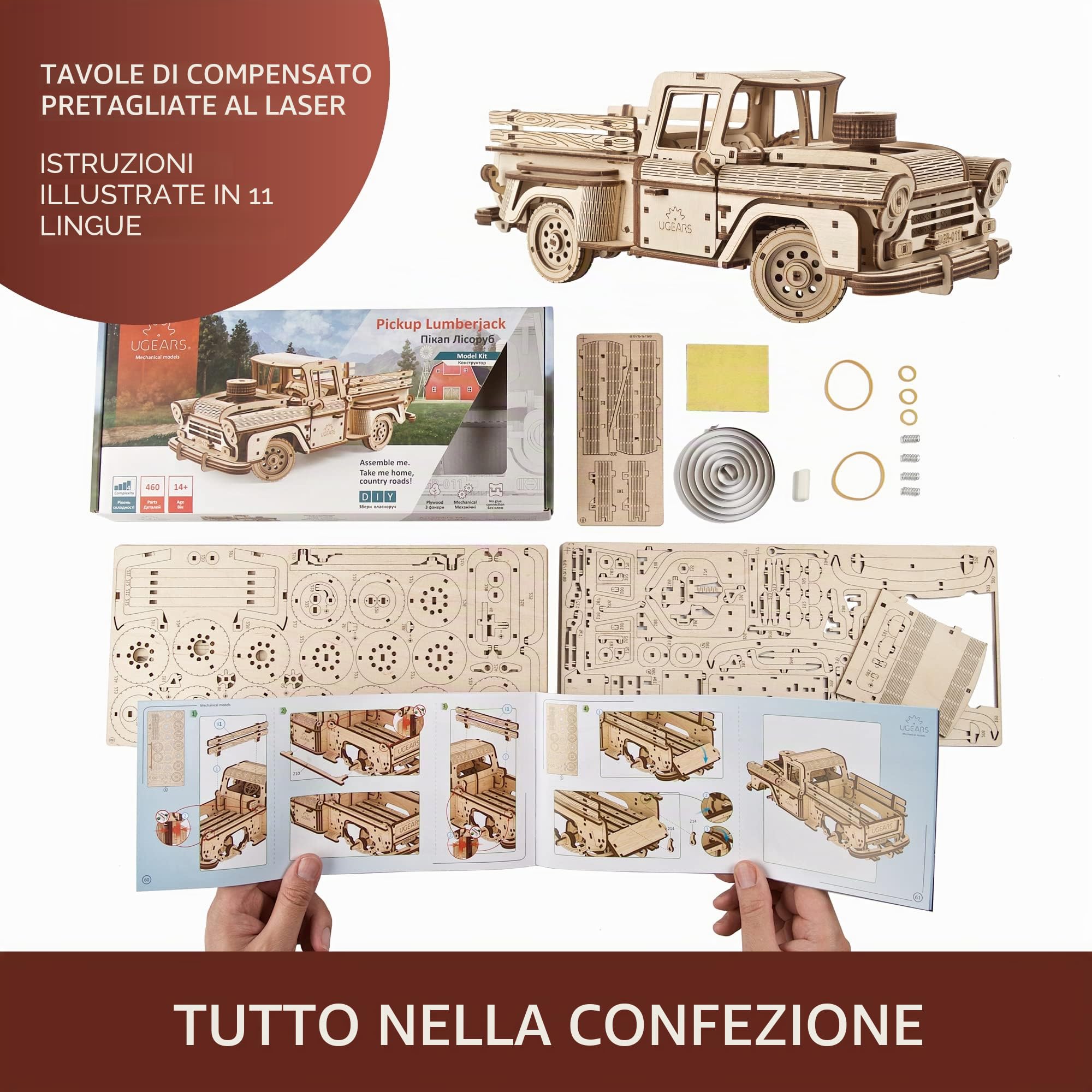 UGEARS Kit Modellino Auto da Costruire - Classico Pickup Lumberjack anni 1950 Puzzle 3D in Legno - Modellismo per Adulti - Puzzle in Legno per Adulti - Puzzle 3D in Legno, Modellini da Costruire