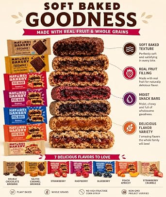 Nature's Bakery Fig Bar & Snack Bar Variety Pack, 34 Count Assortment Salted Caramel, Raspberry, Blueberry, Peach Apricot, Strawberry, Double Chocolate Brownie & Strawberry Crumble Flavors Soft Baked Snack Bars for Lunches, Travel & Everyday Snacking