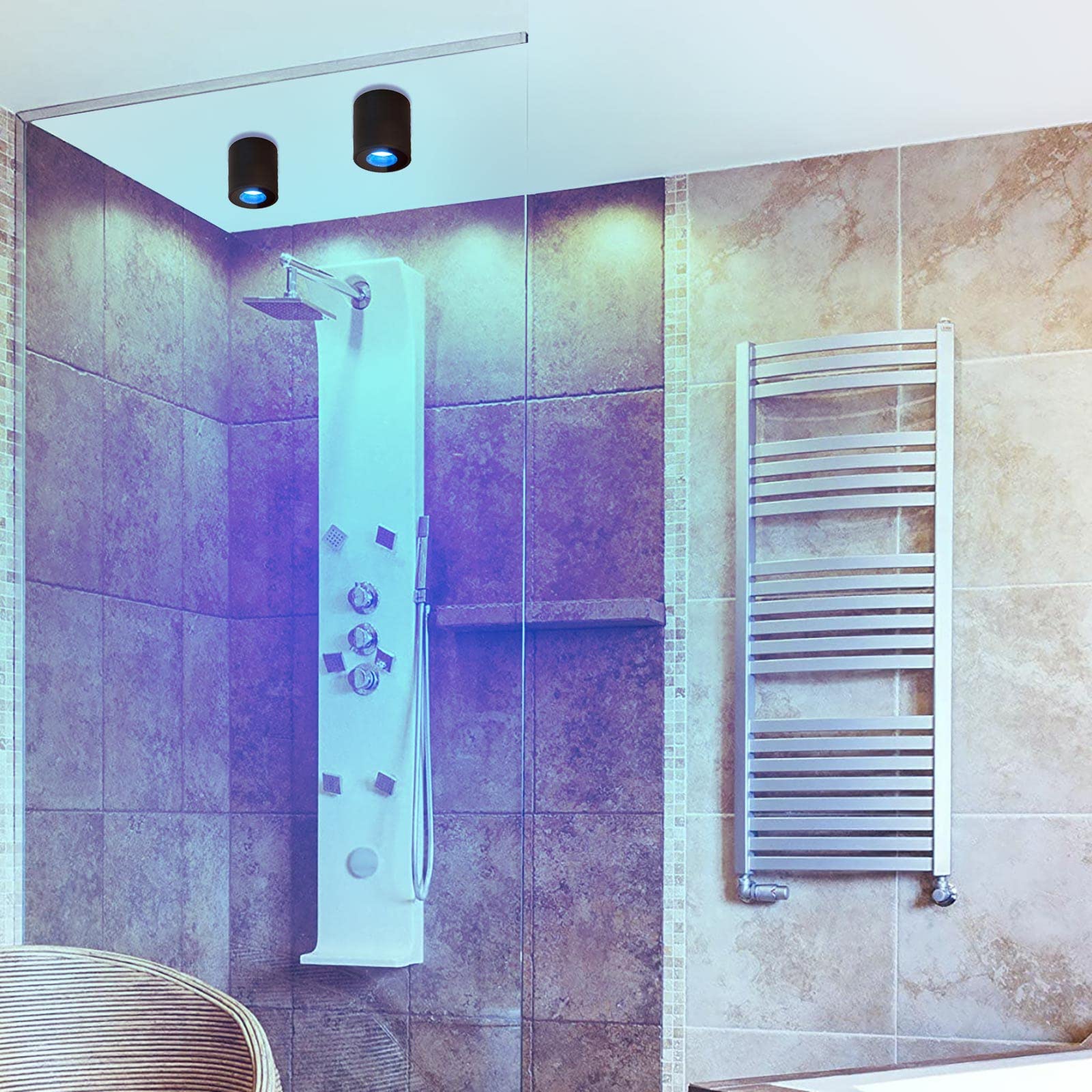 Planetitaly Faretto lampada soffitto bagno vasca box doccia sensoriale LED RGB CCT 8W GU10 impermeabile IP65 cromoterapia lampada smart WiFi controllo vocale (Colore bianco, Luce RGBW+3000K)
