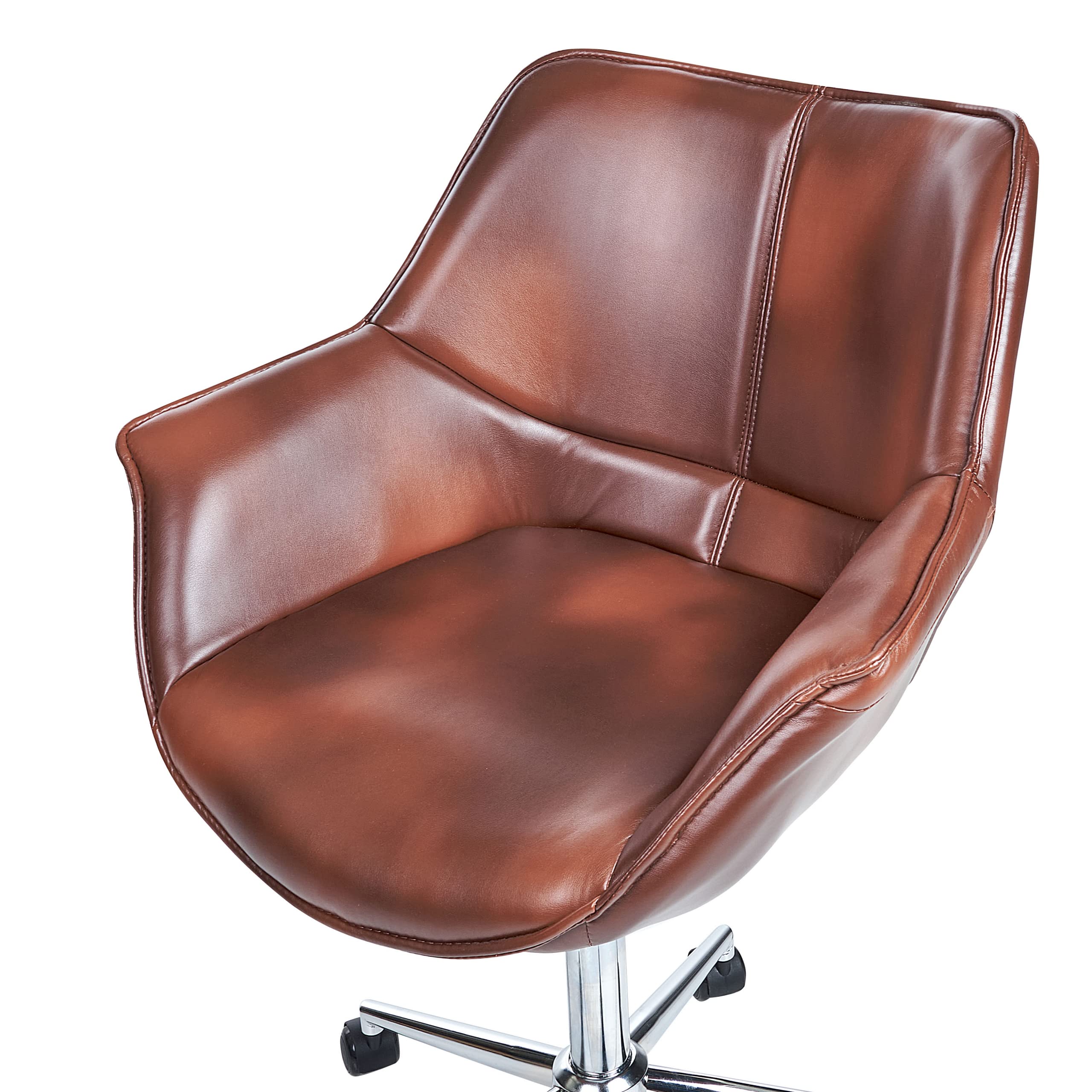 Beliani Élégant Fauteuil de Bureau Pivotant à Hauteur Réglable en Cuir PU Marron Newdale