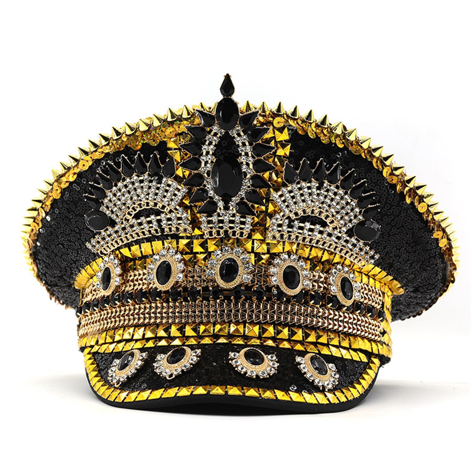 Chapeau de capitaine marin à strass à rivets pour jeunes adultes pour fête à thème festival de musique séance photo accessoire de festival de musique