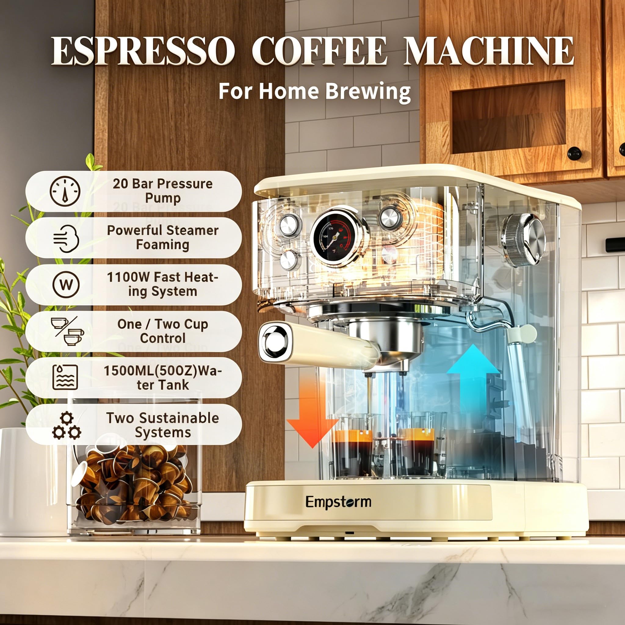 Amazon | Espresso Machine Latte Coffee Makers 20 Bar, 2 IN 1