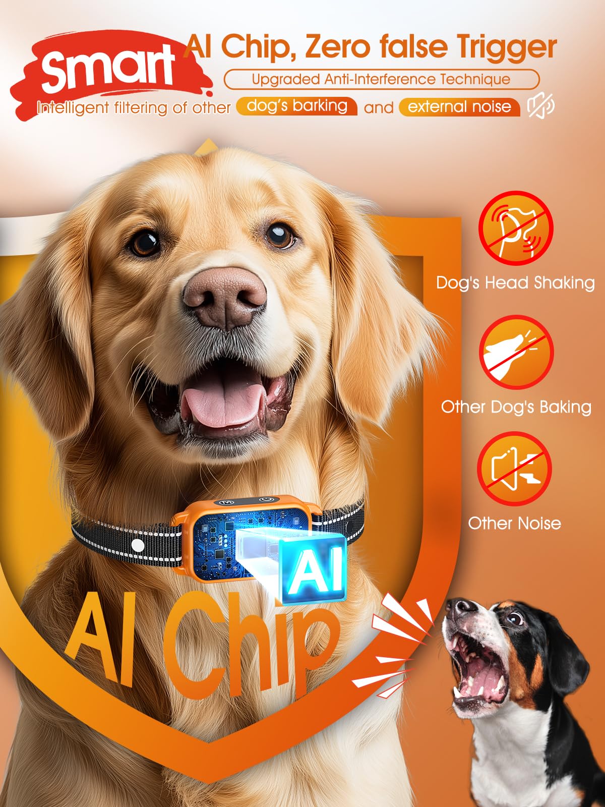 DINJOO Collare per cani di taglia grande, media e piccola – Smart AI 1S smette di abbaiare, dispositivo anti-abbaio e collare per addestramento cani con segnale acustico, vibrazioni e sensibilità a 8