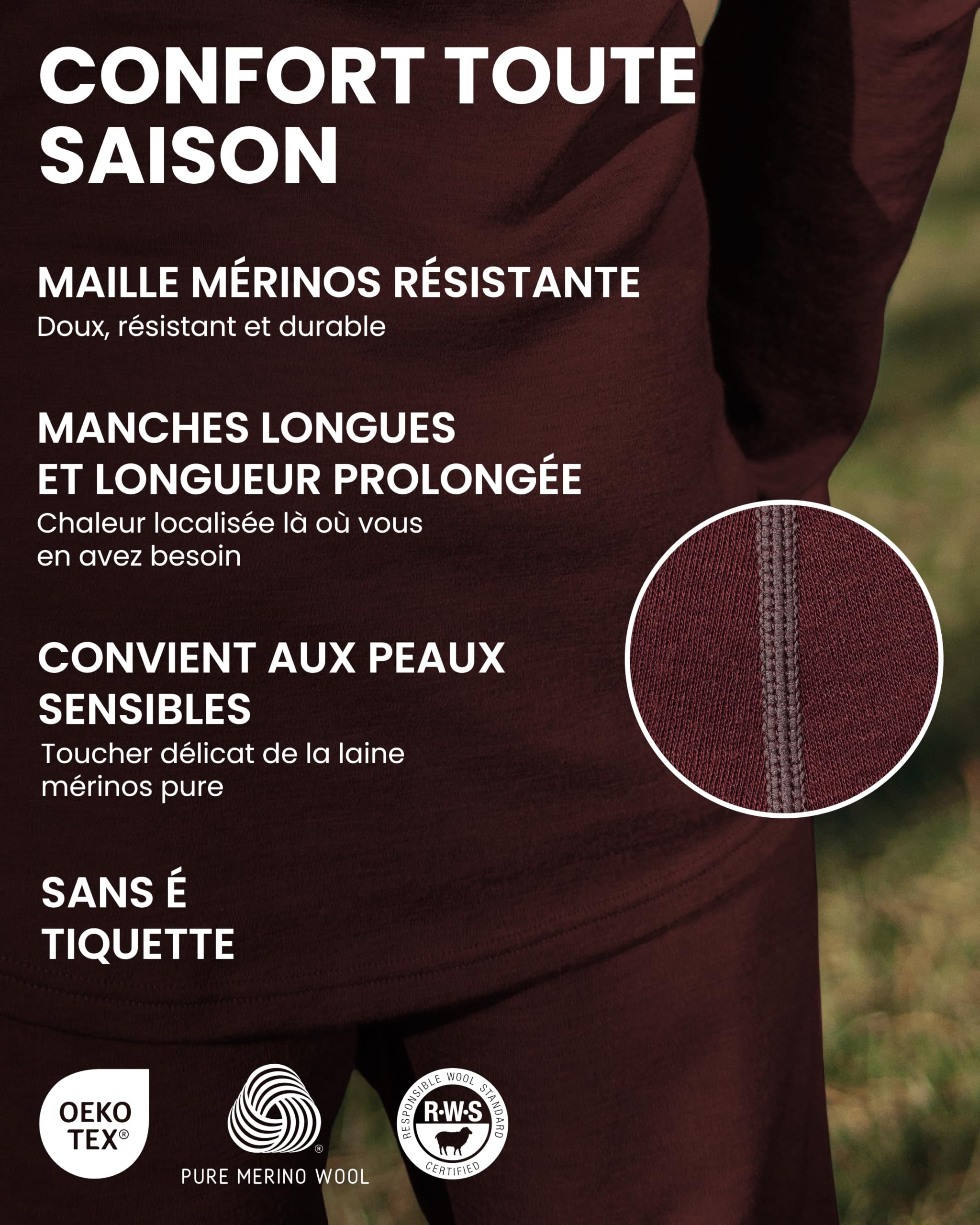 Merino.tech 100% Pull Col Roulé Homme Laine Merinos - Haut Thermique Homme