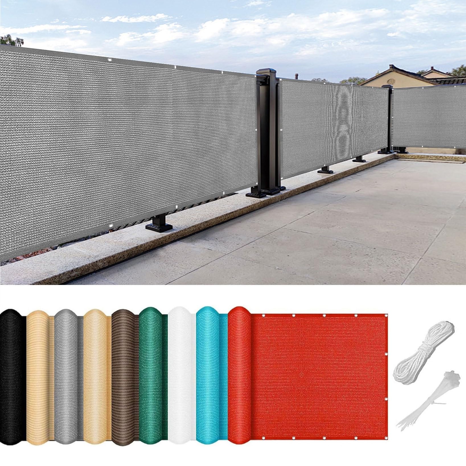 Osłona Ekranu Chroniąca Balkon 110 x 375 cm Słoneczny Wiatr Ogrodzenie Z Siatki Przeciwwiatrowej Z Liną I Aluminiowymi Oczkami Ekran Ogrodzeniowy Na Balkon, Jasny szary