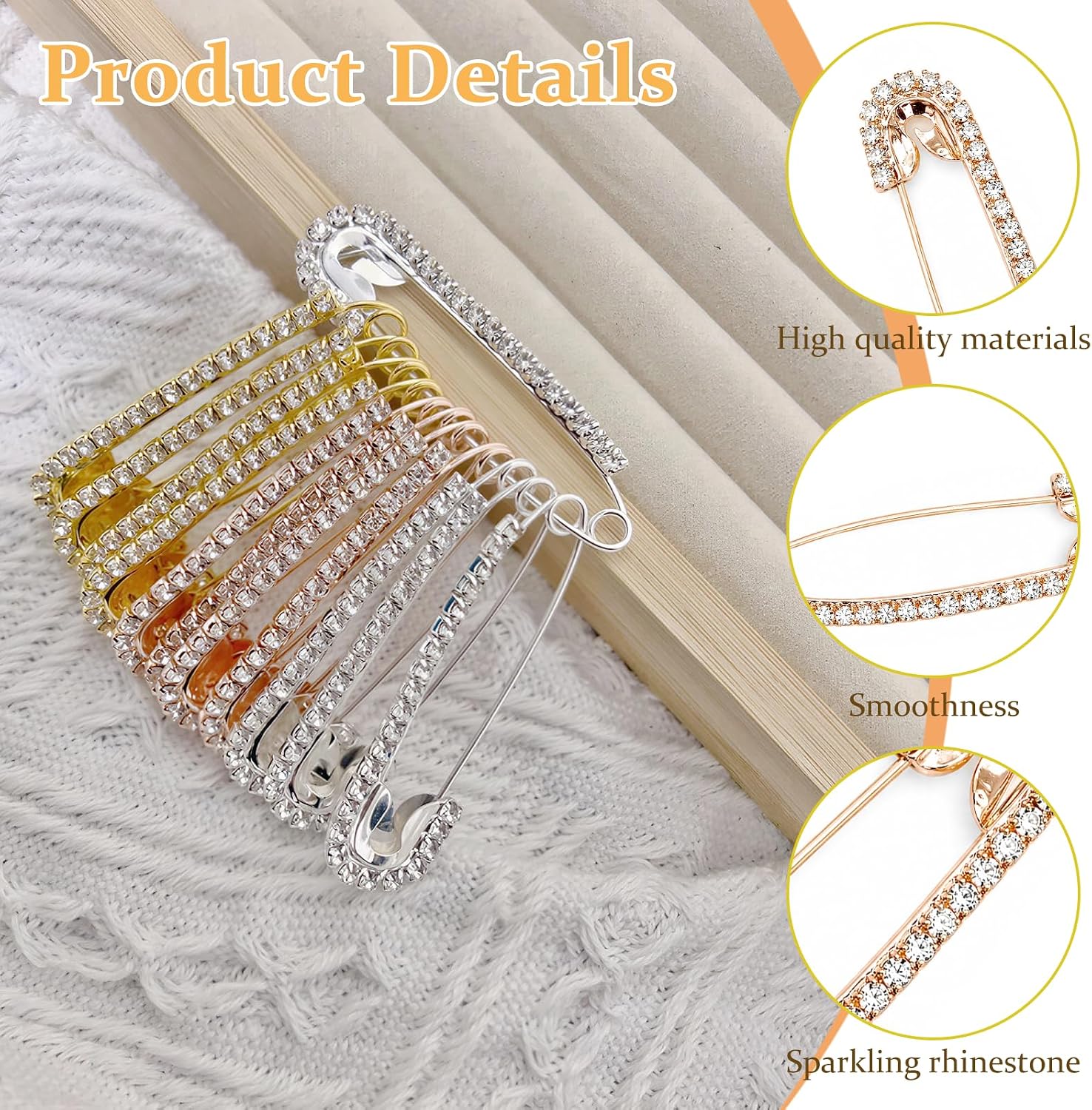 12PCS Rhinestone Safety Pins for Clothes Women - Tighten Jeans Waist, Fix Clothing No Sewing, Decorative Brooch Pins for Hats Bags Shawl image 3