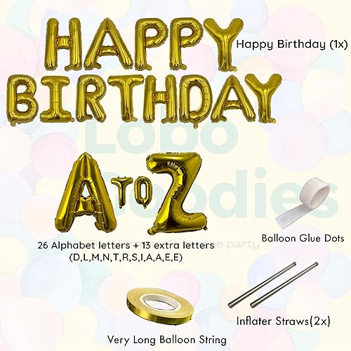 Miniatura 16 de Globo de feliz cumpleaños de oro rosa con nombre personalizado de 16 pulgadas, letras de globos de feliz cumpleaños con juego de letras A-Z y letras