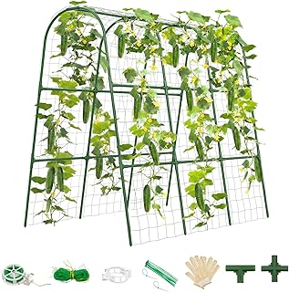 TOCCYARD Cucumber Trellis for Raised Bed, U-Shape Garden Trellis for Climbing Plants Outdoor, Metal Arch Trellis for Vegetables, Plant Support for Tomato, Pea, Zucchini, Squash