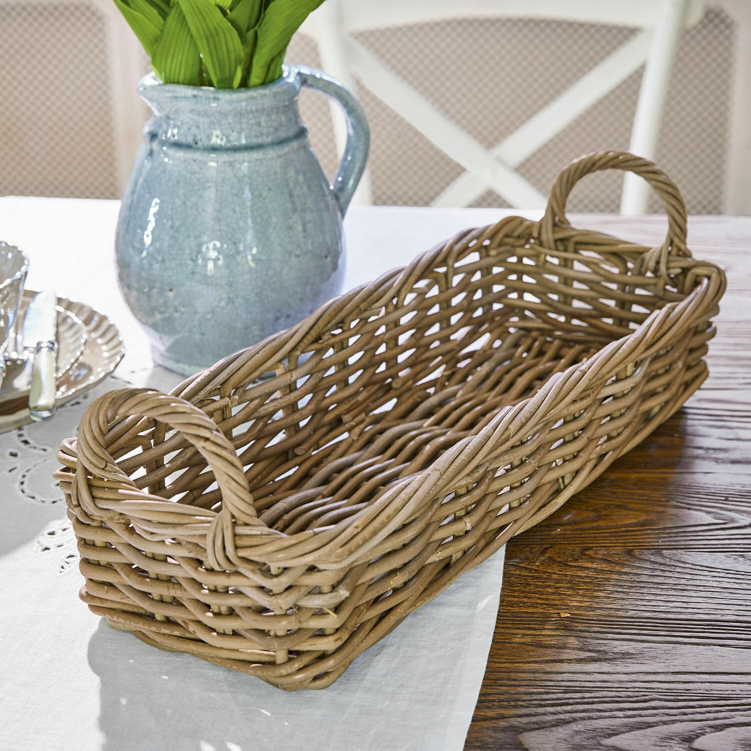 Loberon Balmis Corbeille - Tressage Solide en rotin - Anses Pratiques, Marron/Gris