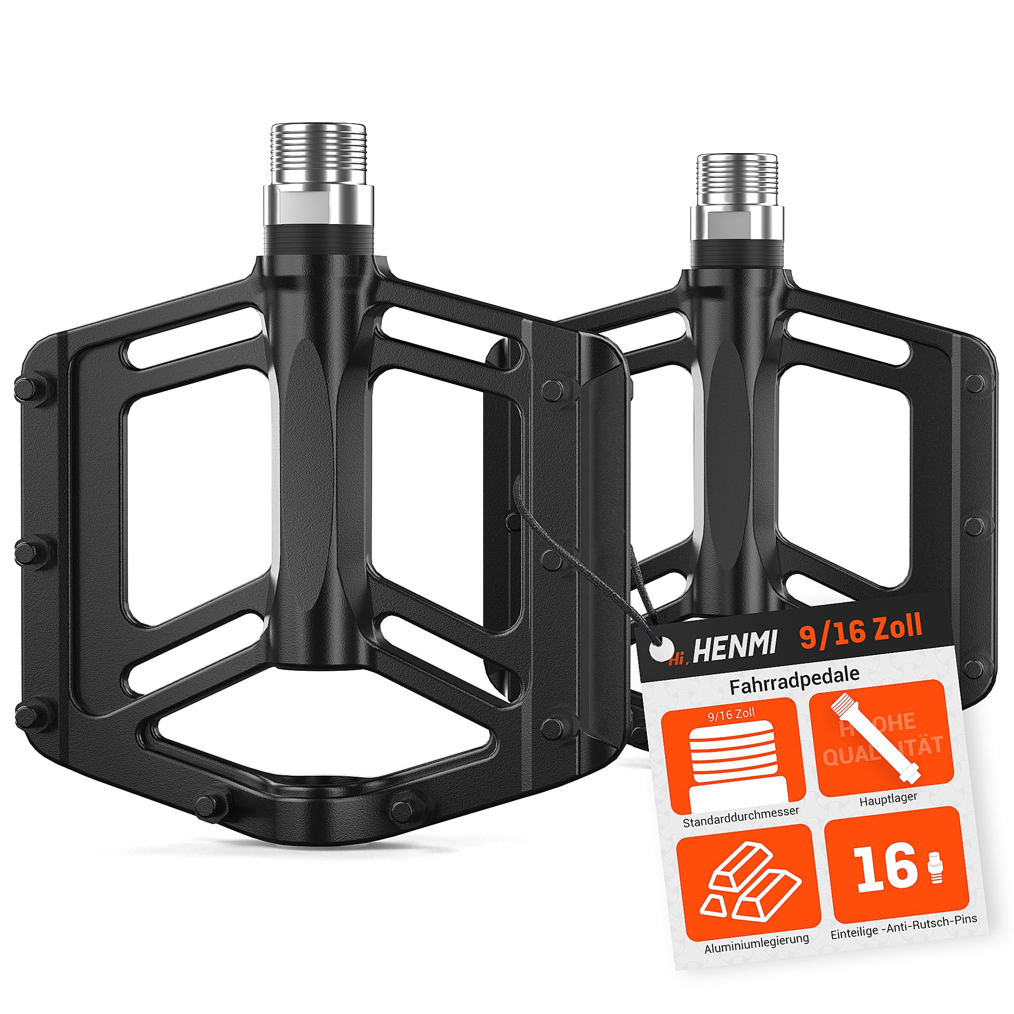 HENMI Fahrradpedale 9/16 Zoll Aluminium MTB Pedale mit Abgedichtete Lager Fahrrad Pedalen rutschfest Breites Plattformpedal für EBike, MTB, Rennrad, Trekking Pedale Universal (Fahrradpedale Plus) Sport & Freizeit