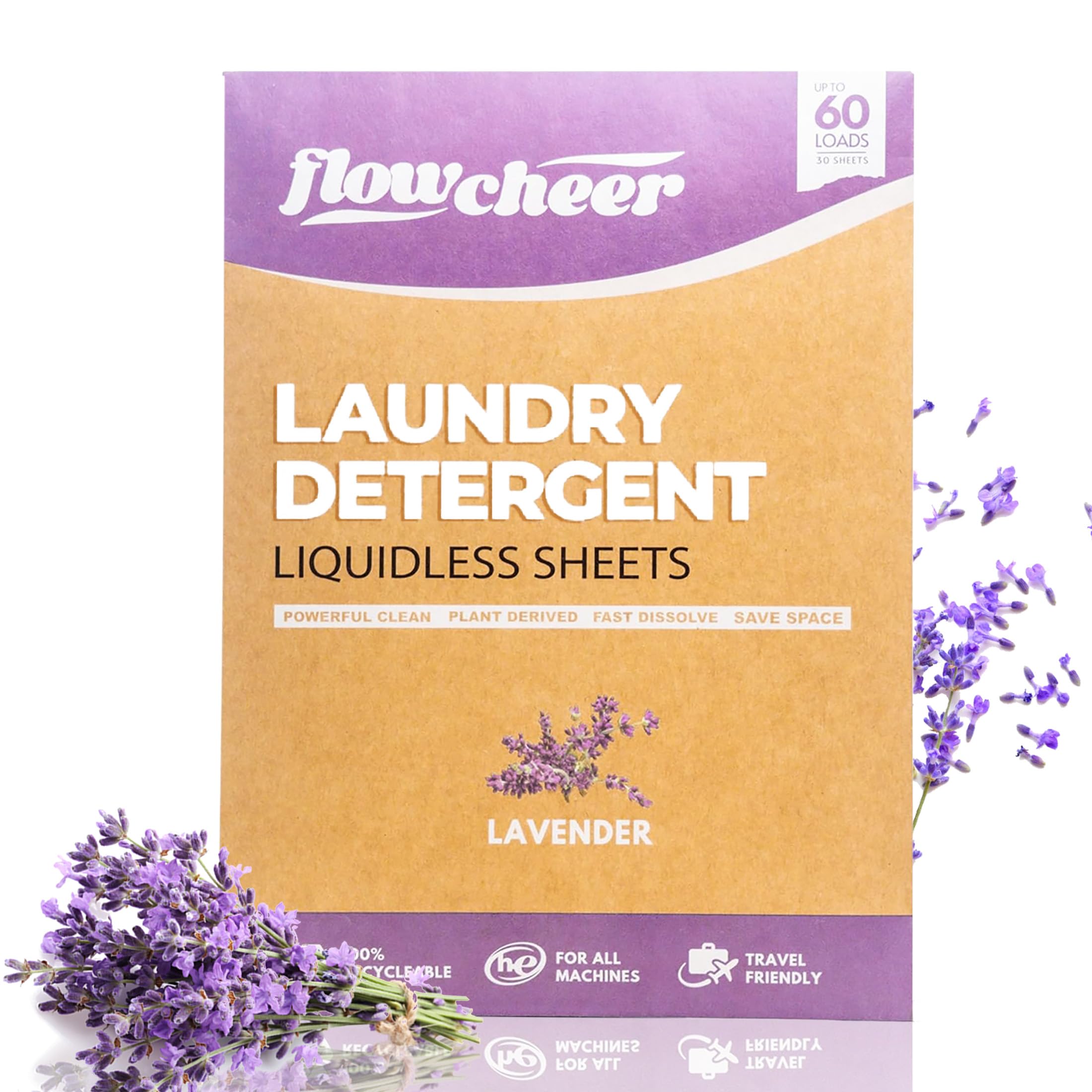 Laundry Detergent Sheets, 60 Loads, Clothes Washing Soap Strips for Cold Water, Plastic-Free & Sustainable Lavender