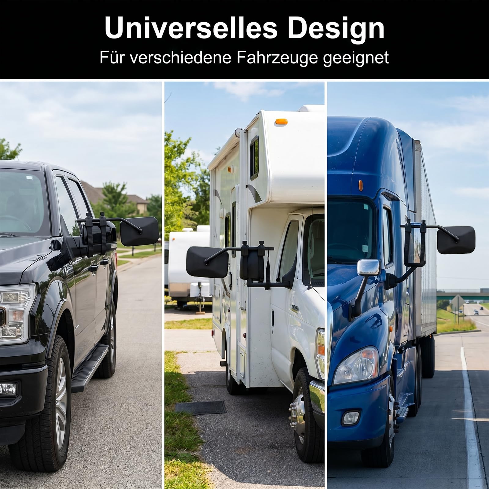 Hoypeyfiy 2 Stück Links Und Rechts Wohnwagenspiegel Universal Zusatzspiegel, 360°-Dreh-Konvexspiegel, Universell für Campingbusse, Reisemobile und LKW