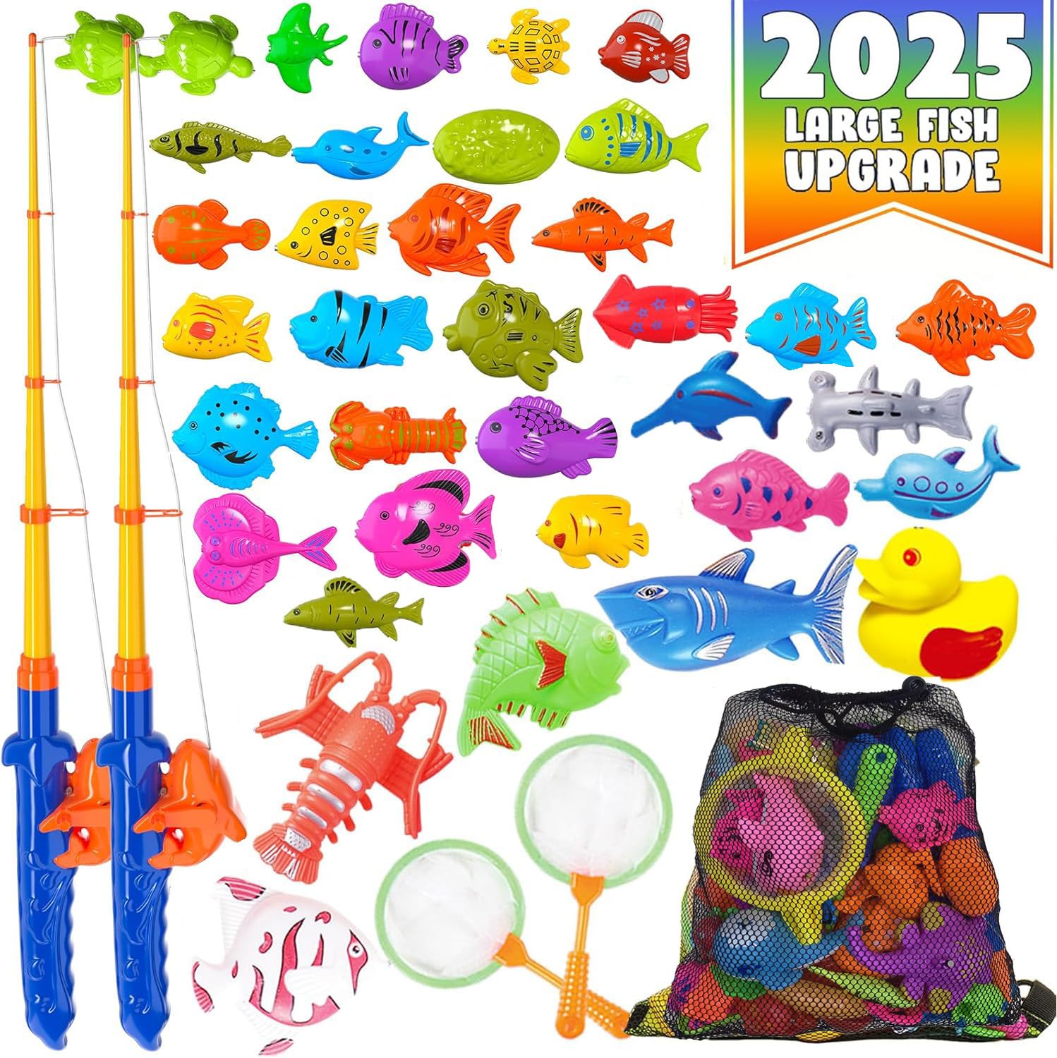 pyluae Magnetic Fishing Pool Toys Game Set for Kids Water Table Bathtub Kiddie Party Toy with Pole Rod Net, Floating Fish - Toddler Education Christmas Birthday Gifts for Kids Ocean Sea Animals