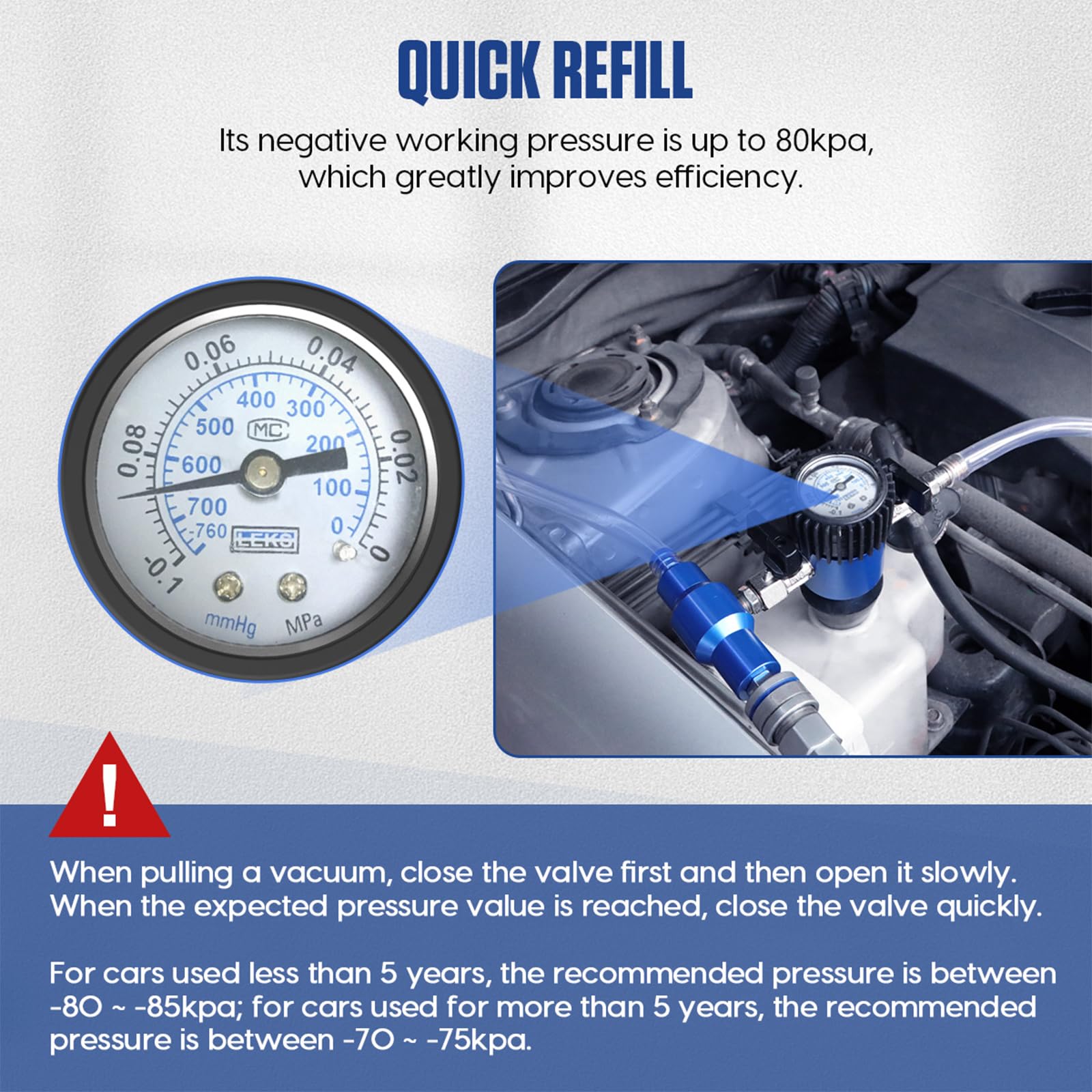 MRCARTool Kit Ricarica Vuoto Refrigerante Auto Sistema Raffreddamento Tester Spurgo Manometro 3 Adattatori