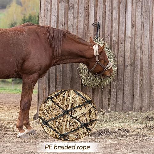 Fabbay 4 Pcs Slow Feed Hay Net Feeder Hay Bag for Horses Slow Feeder 40 Inch Length with 2 Inch Holes Hanging Horse Feed Net for Goat Cattle Equine Stalls Barn Supplies(Red)(Black)