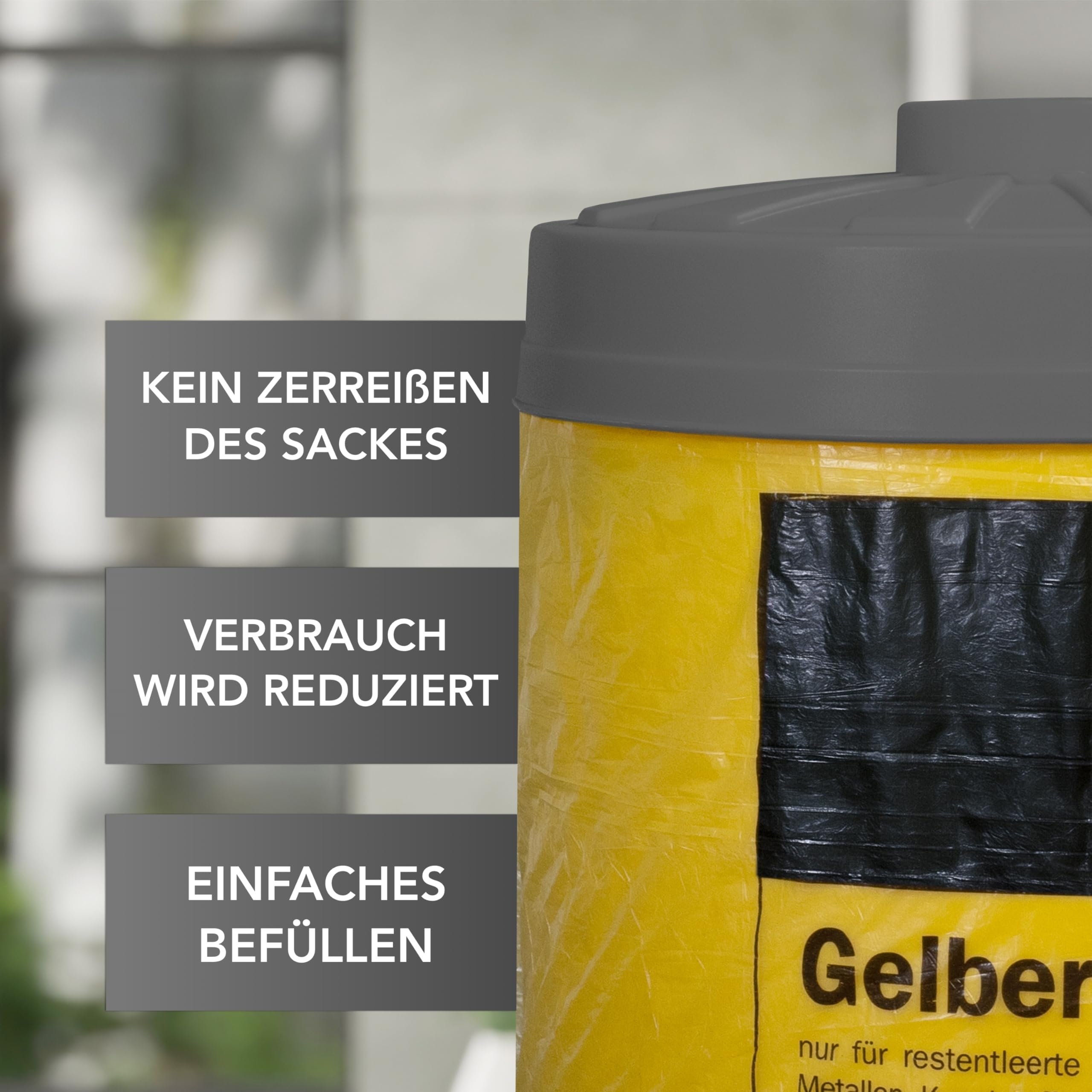 Sacktonne gelb mit Rollwagen und Deckel, Müllsackständer, Gelber Sack, Mülltonne, Wertstoffbehälter