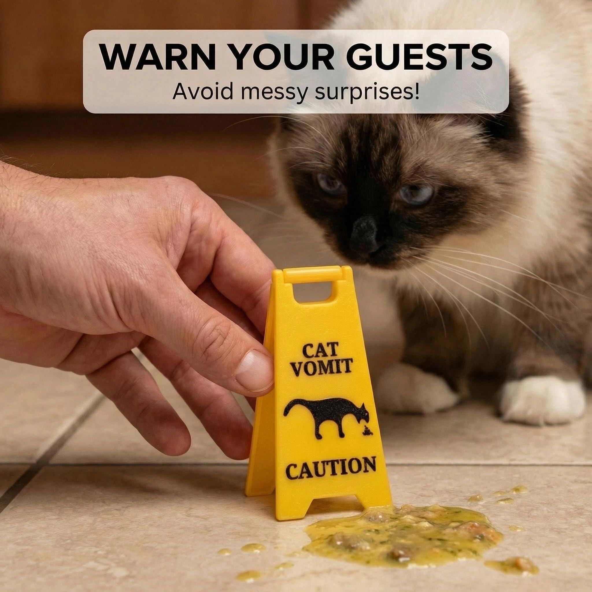 2 Pcs Mini Cat Vomit Caution Sign - 5 Inches Funny Cat Gifts for Women, Cat Vomits Warning Signs for Cat Lovers, Perfect Gag Gifts for Cat Mom or Cat Dad