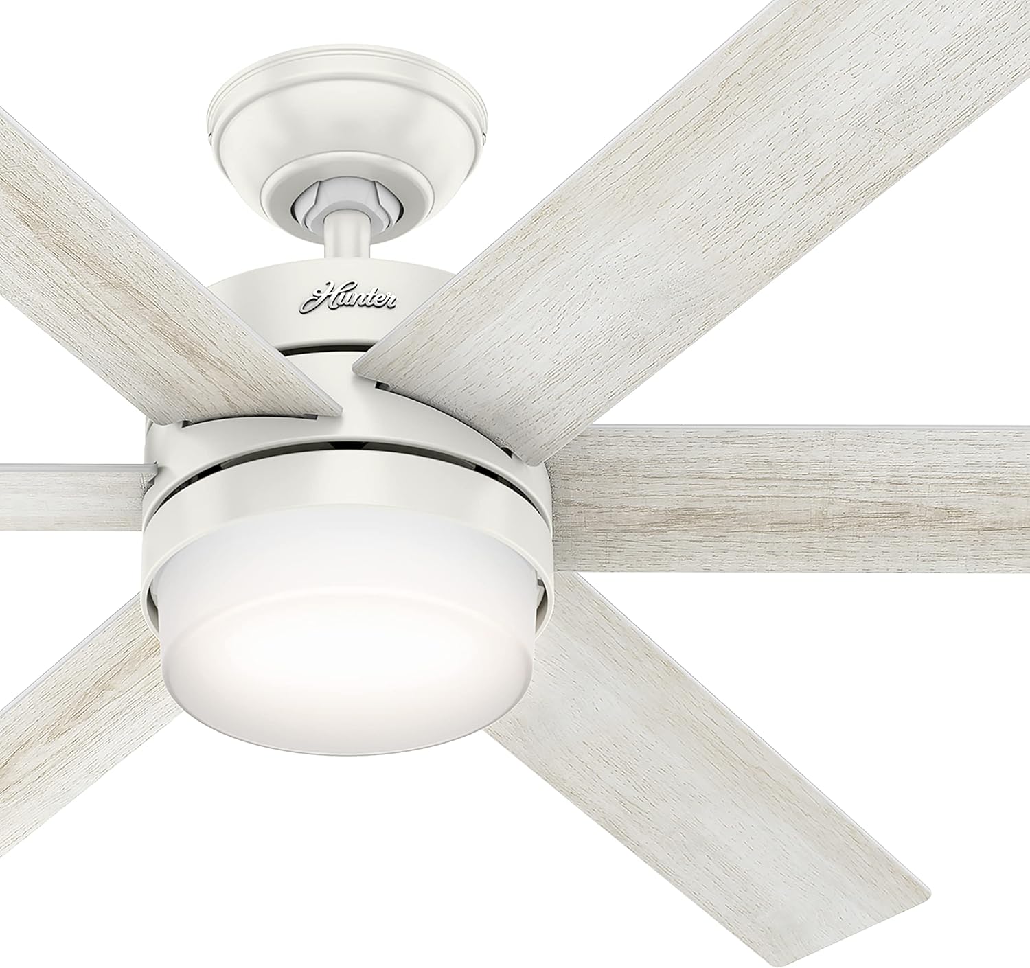 Hunter Fan 54 inch Contemporary Fresh White Finish indoor Ceiling Fan with Light Kit and Remote Control (Renewed)