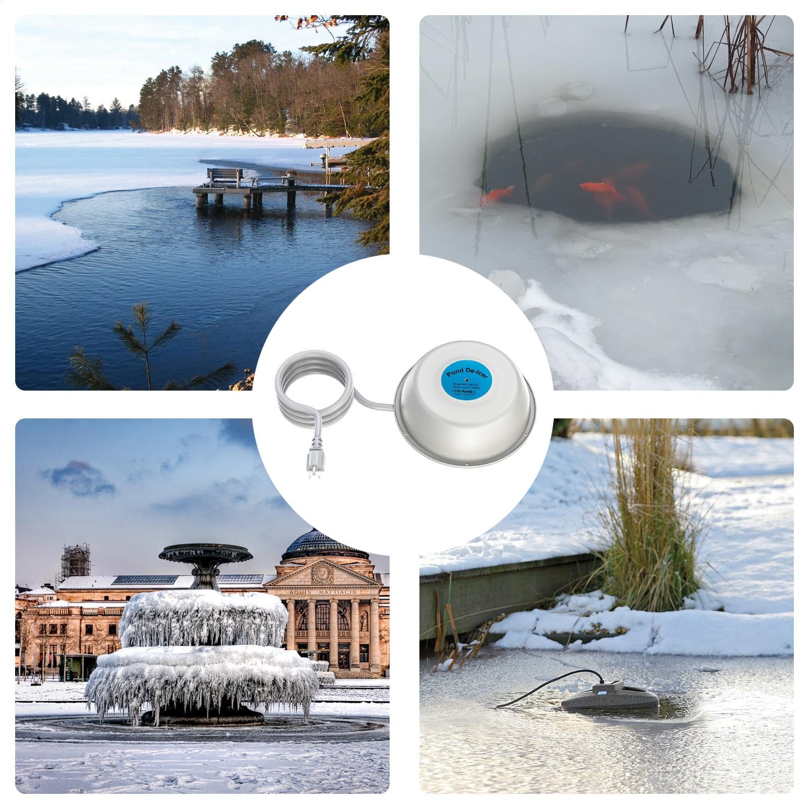 Sbrinatore per laghetti – Riscaldatore per laghetti per pesci Koi per l'inverno, riscaldatore per laghetti da, termostaticamente controllato, spegnimento automatico, 400 W, riscaldatore
