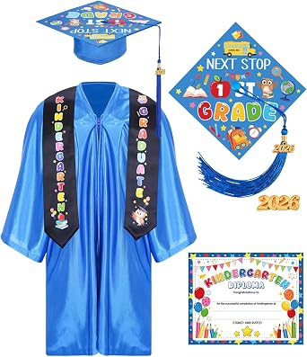 Kindergarten Graduation Cap and Gown - Preschool Graduation Cap and Gown with Stole Certificate for Kids 2026