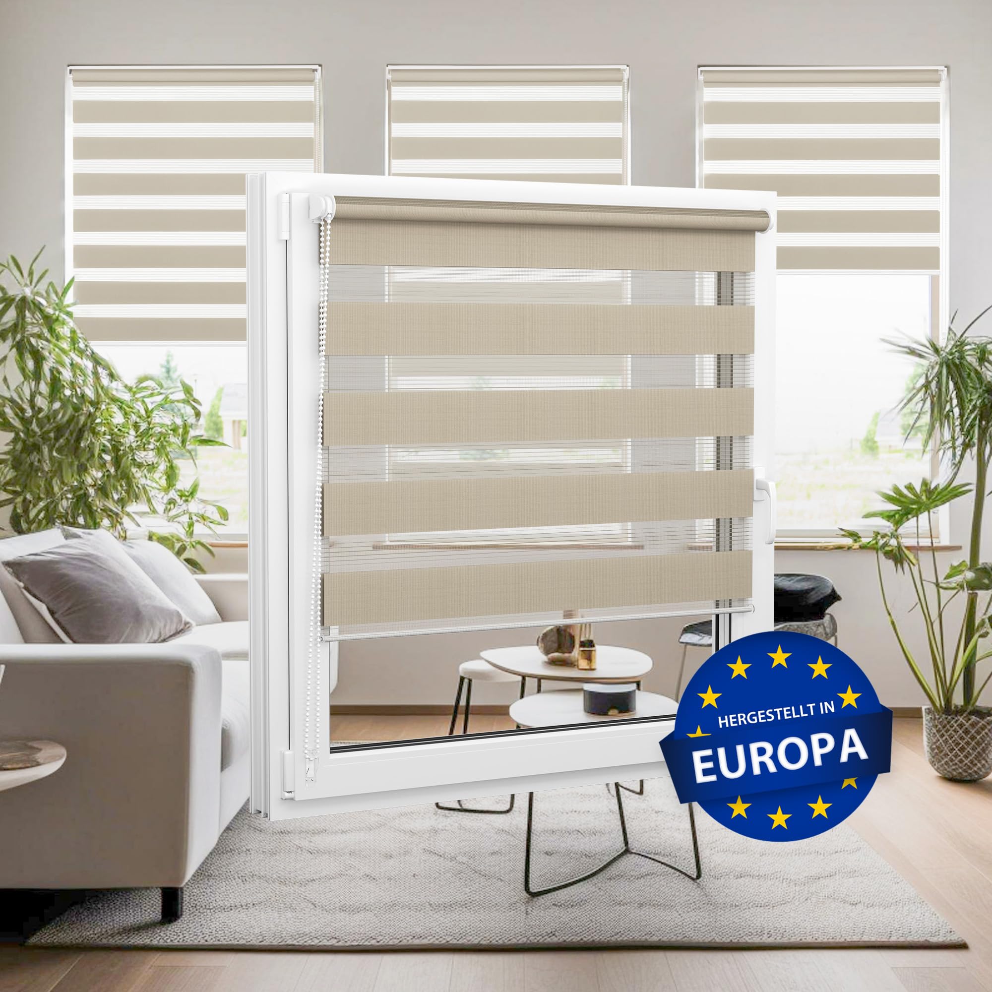 Jalousiescout Estores de Noche y día Klemmfix Estor Enrollable de Doble Capa sin Taladrar, Doble Estor Interior Ventanas Sala de Estar Cocina, 3 Opciones de Montaje, 110 x 130cm, Marrón Claro