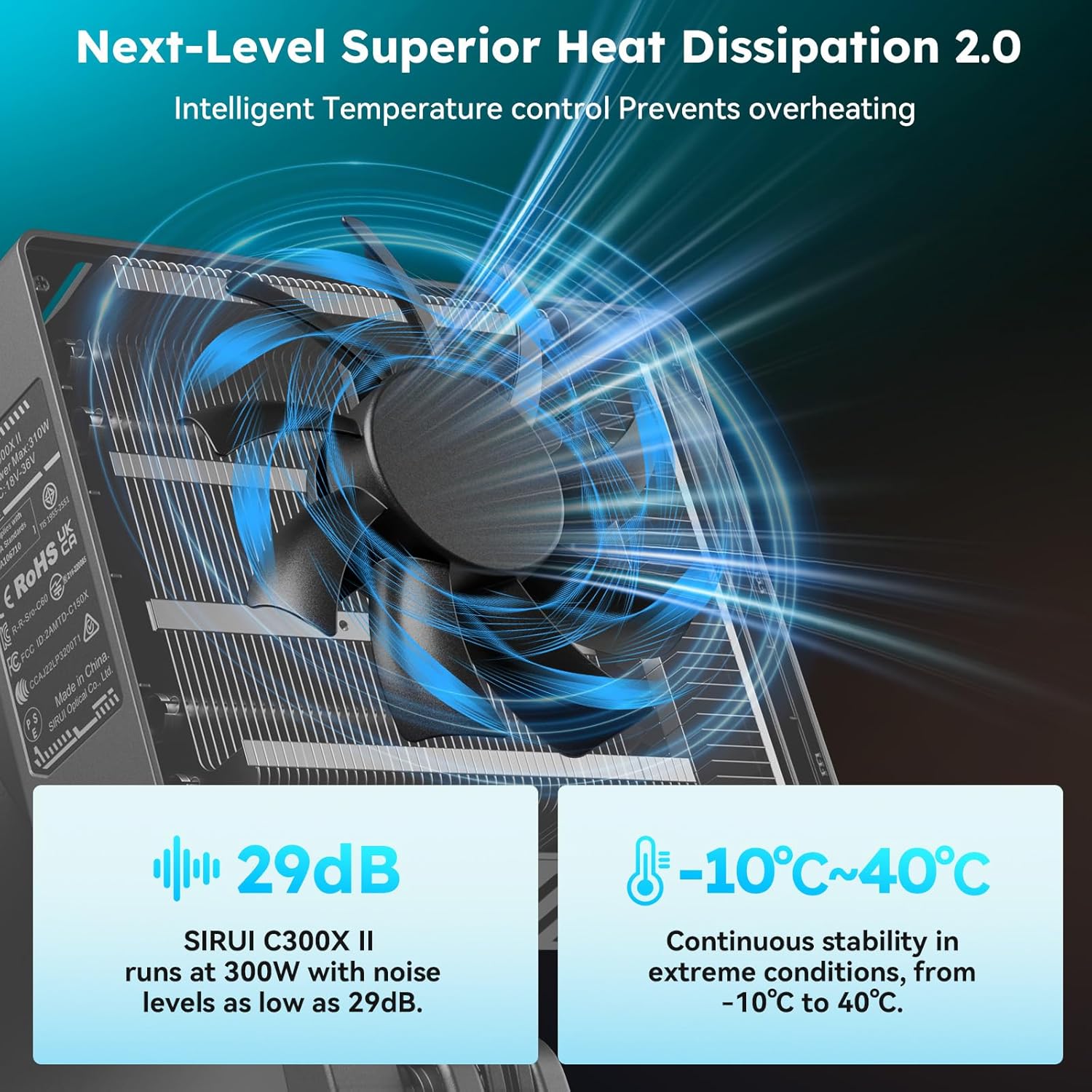 SIRUI C300XII 310W Portable LED Video Light - Ultra Lightweight 0.96kg, App & Bluetooth Control, V-Mount/AC/DC Power, 2700-6500K CCT for Studio/Outdoor