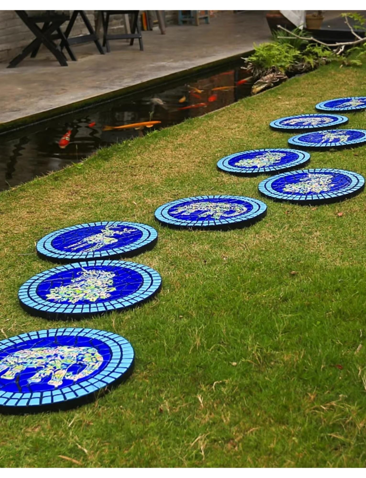 Lot de Pas Japonais pour Jardin Dalles Extérieures Décoratives et Antidérapantes Gravier ou Terre Résistant aux Intempéries et Installation Facile(Blue-A-39 cm/15.4 inches)